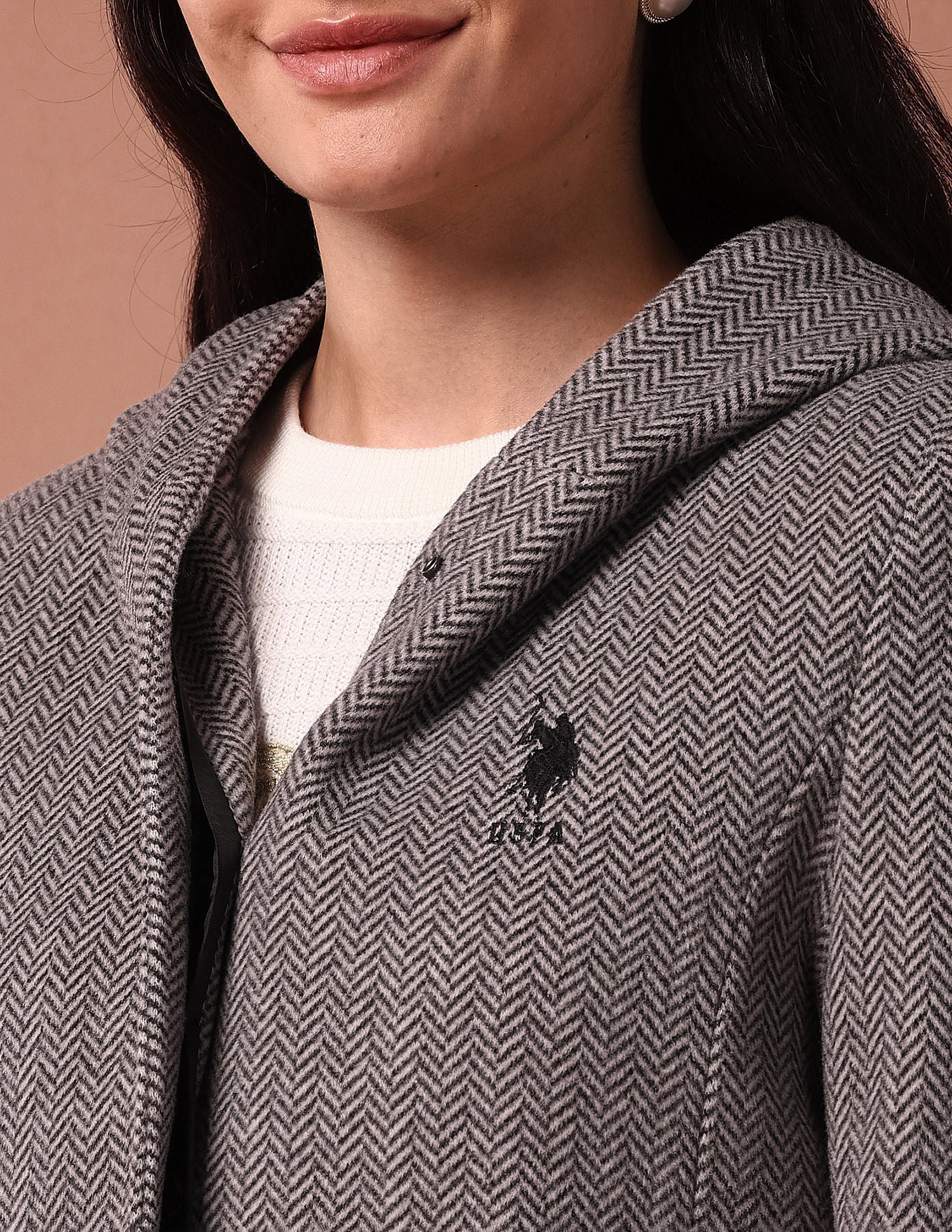 Herringbone Hooded Jacket Black - U.S. POLO ASSN. | Large