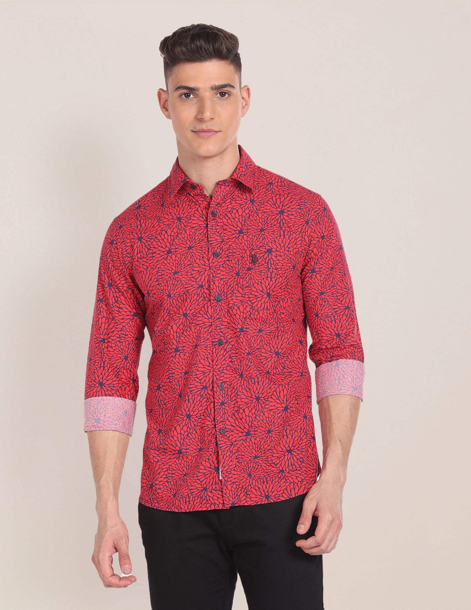 Graphic Print Cotton Shirt Red - U.S. POLO ASSN. | Large