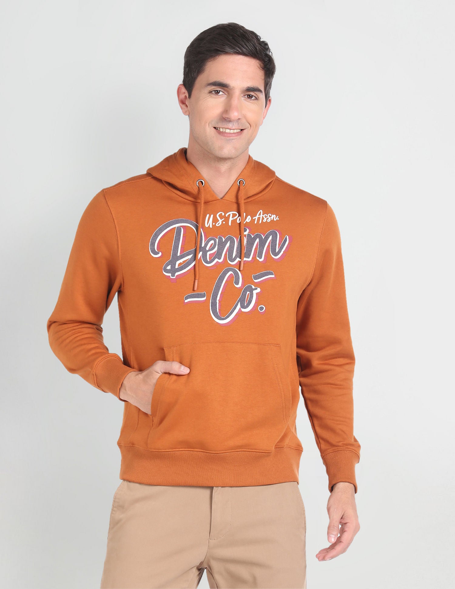 Kangaroo Pocket Hooded Sweatshirt Tan - U.S. POLO ASSN. | Large