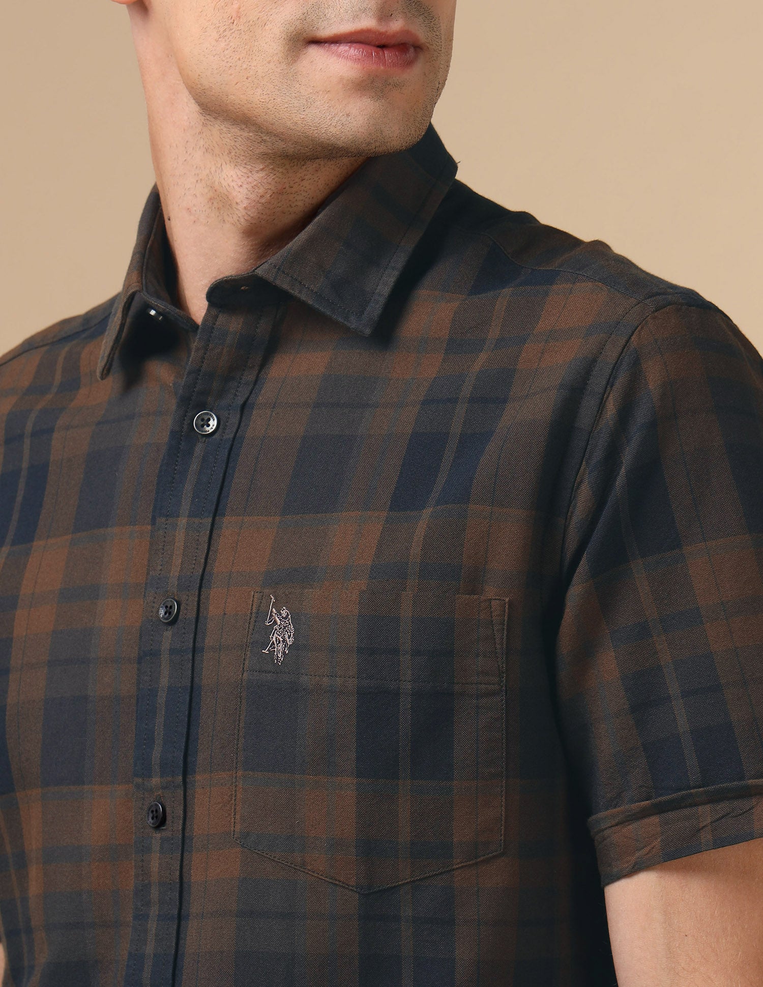Pure Cotton Plaid Checked Oxford Shirt Brown - U.S. POLO ASSN. | Large