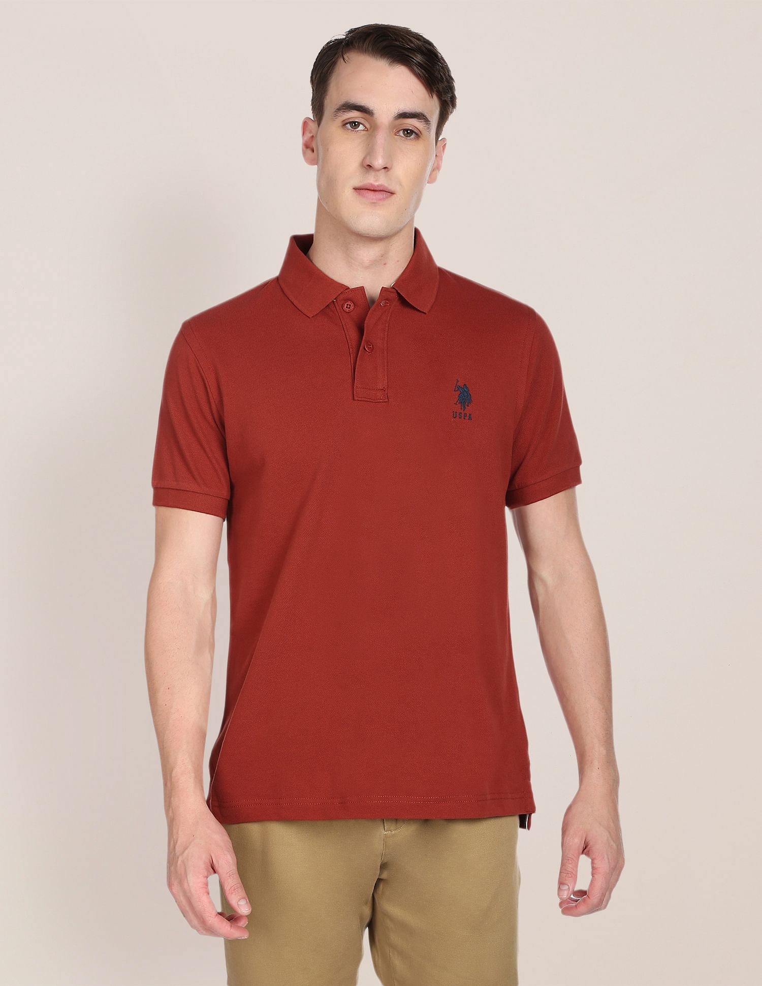 Solid Pure Cotton Polo Shirt Rust - U.S. POLO ASSN. | Large