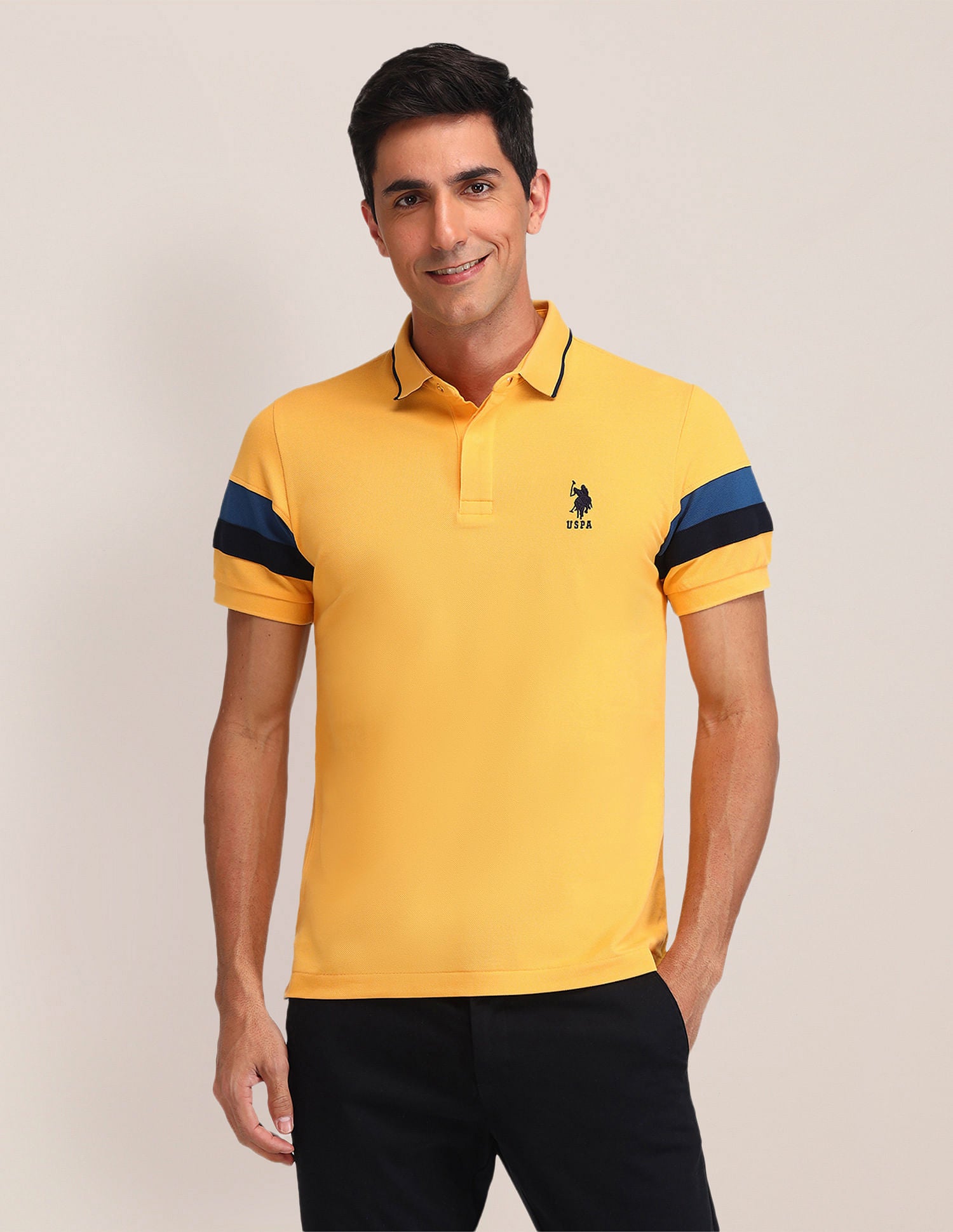 Slim Fit Solid Polo Shirt Mustard - U.S. Polo Assn. India | Large