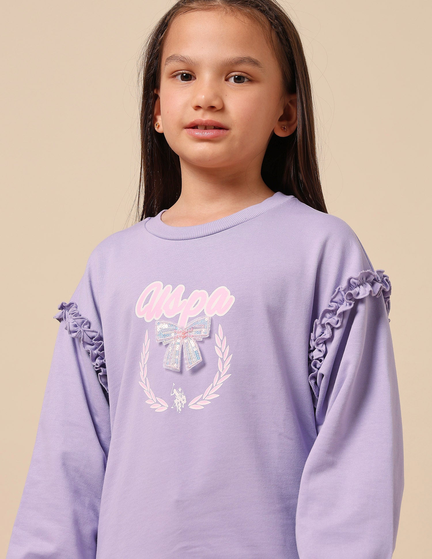 Girls Brand Printed Regular Fit Sweatshirt Lavender - U.S. POLO ASSN. | Large
