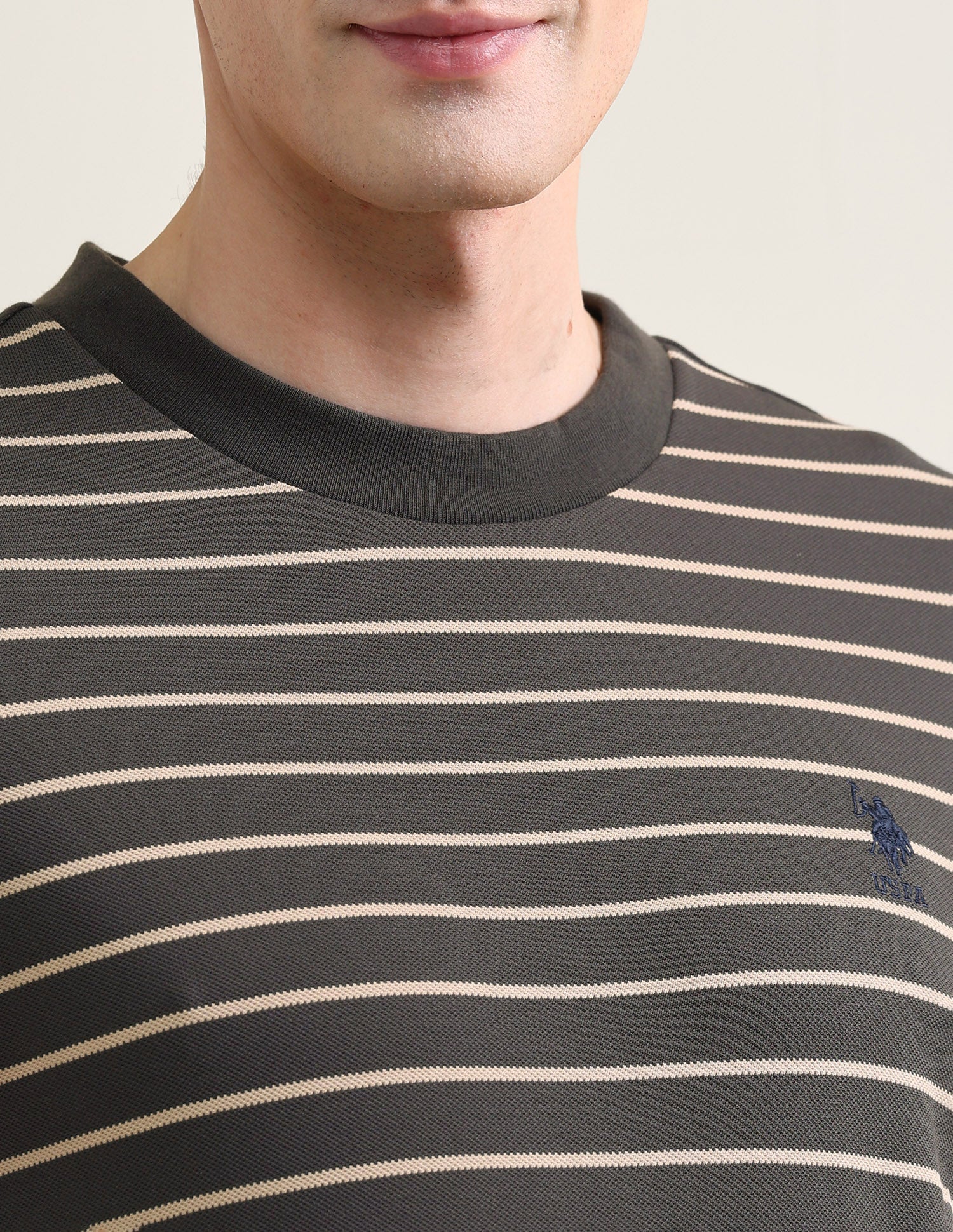Horizontal Striped Slim Fit T-Shirt Olive - U.S. Polo Assn. India | Large
