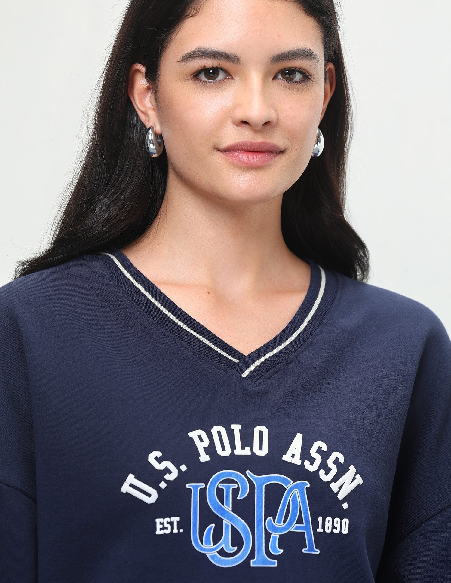 Typographic Brand Printed Oversized Fit Sweatshirt Dark Blue - U.S. Polo Assn. India | Large
