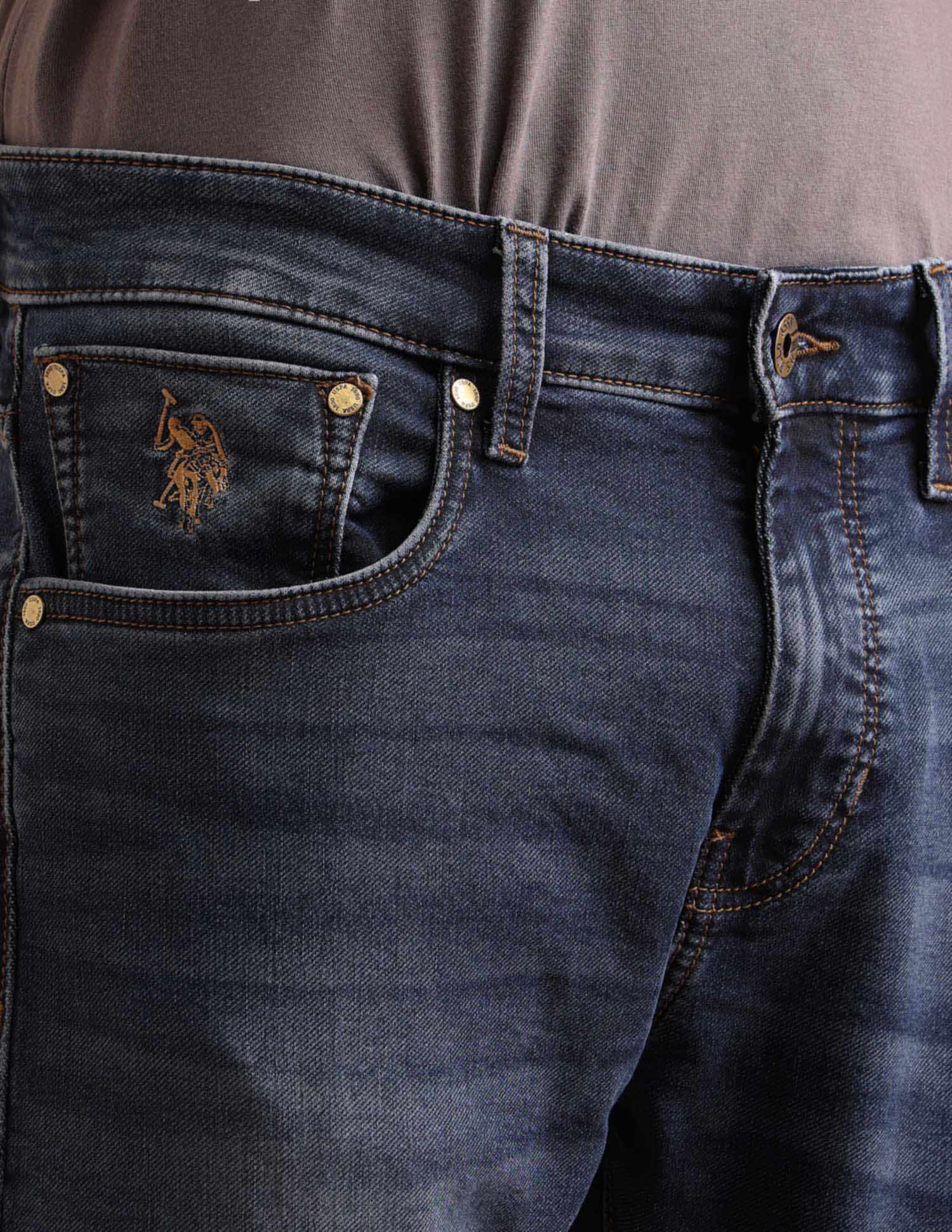 Cole Comfort Cropped Fit Blue Ultra Soft Jeans Mid Wash - U.S. Polo Assn. India | Large