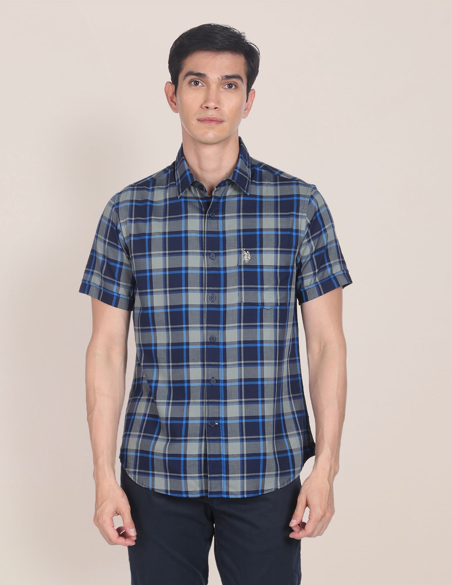 Spread Collar Tartan Check Casual Shirt Navy - U.S. Polo Assn. India | Large