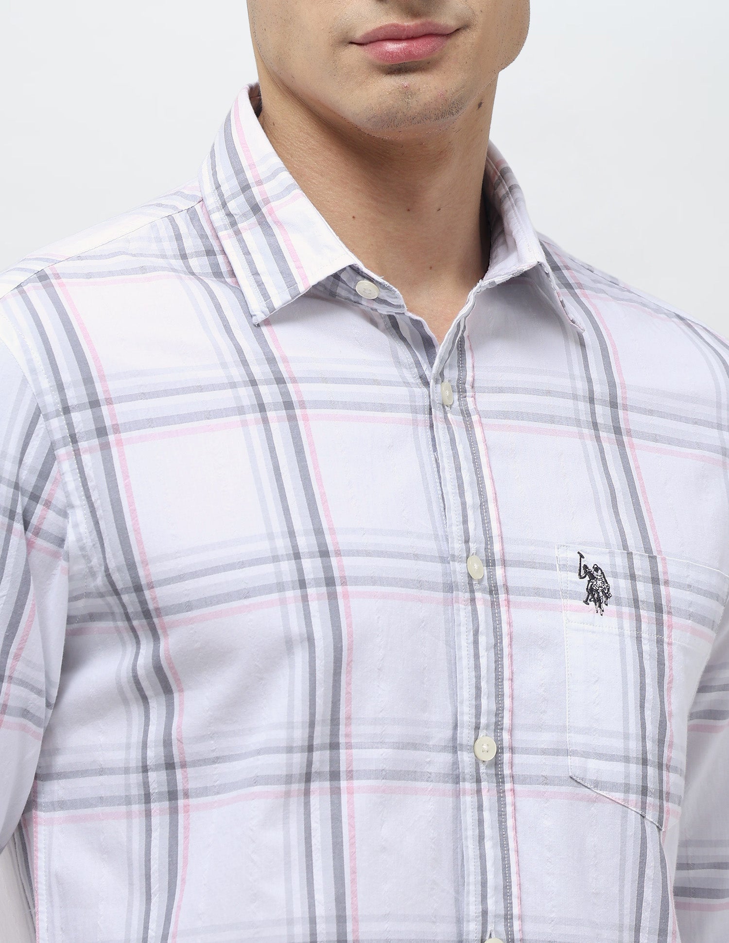 Seersucker Tailored Fit Shirt Light Grey - U.S. Polo Assn. India | Large