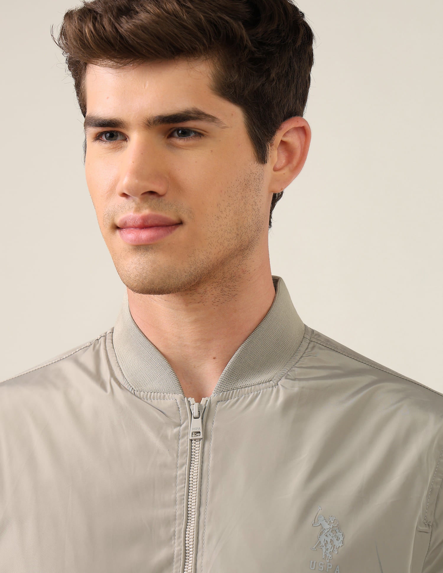 Solid Stand Collar Bomber Jacket Stone - U.S. Polo Assn. India | Large