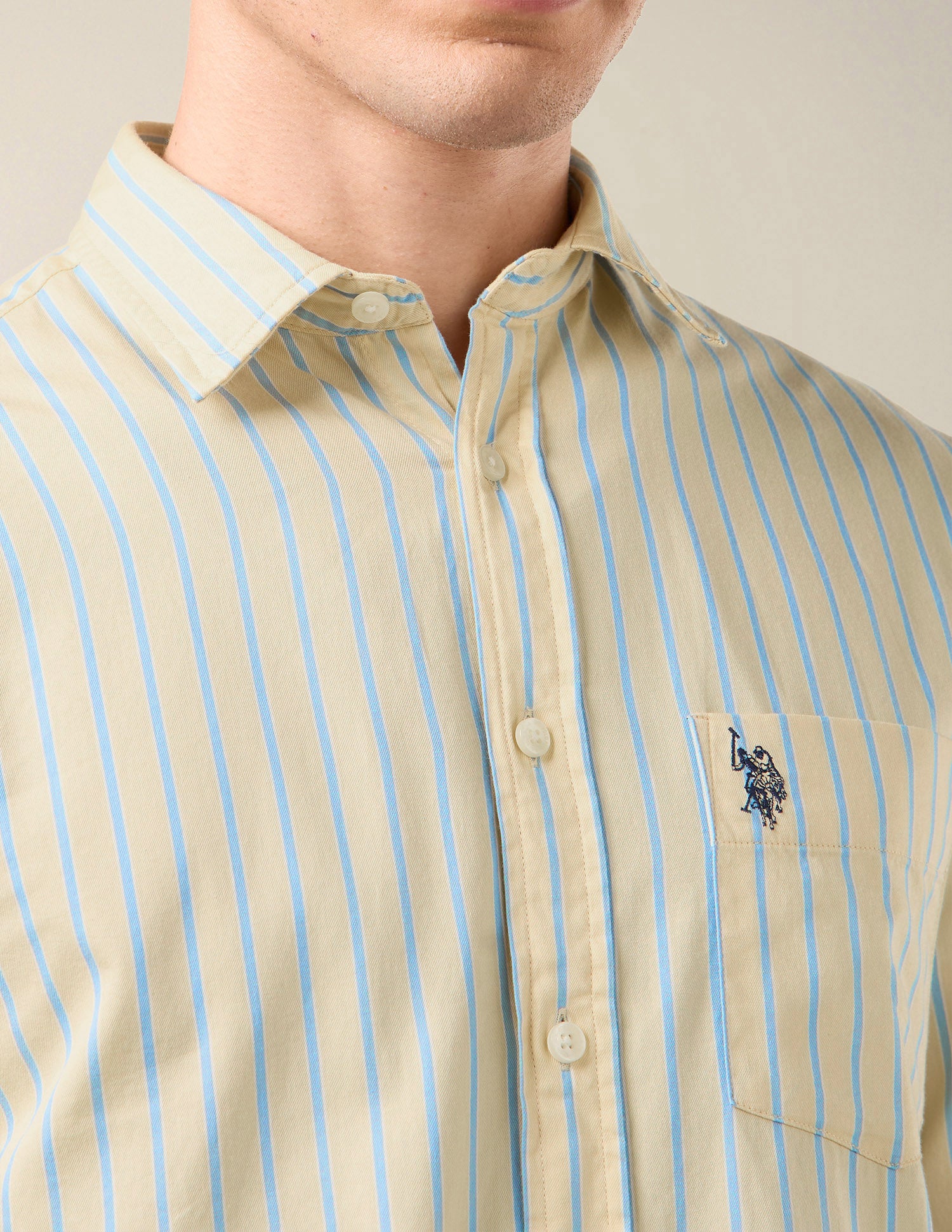 Vertical Striped Twill Shirt Light Yellow - U.S. Polo Assn. India | Large