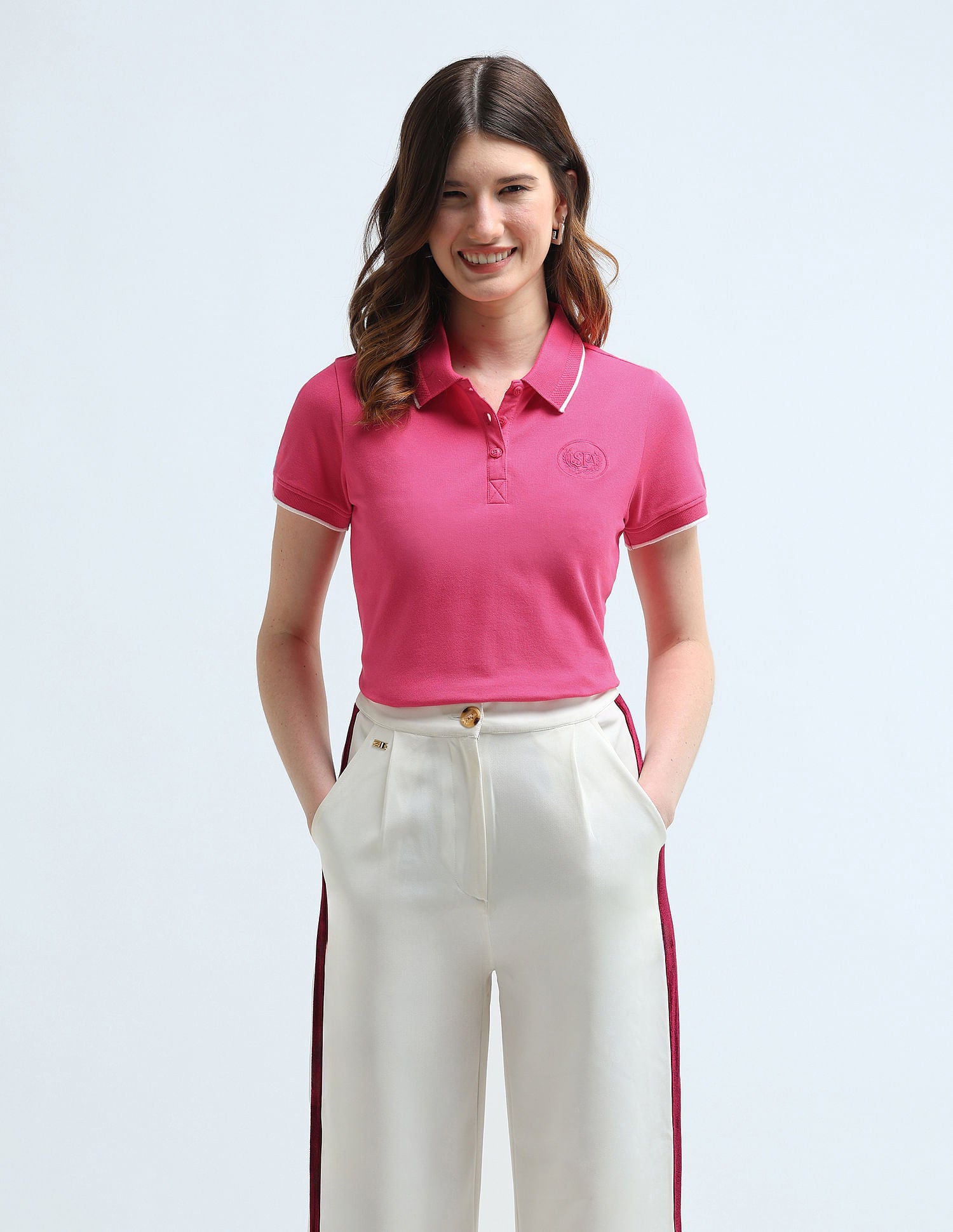 Crest Logo Cotton Polo Shirt Pink - U.S. POLO ASSN. | Large