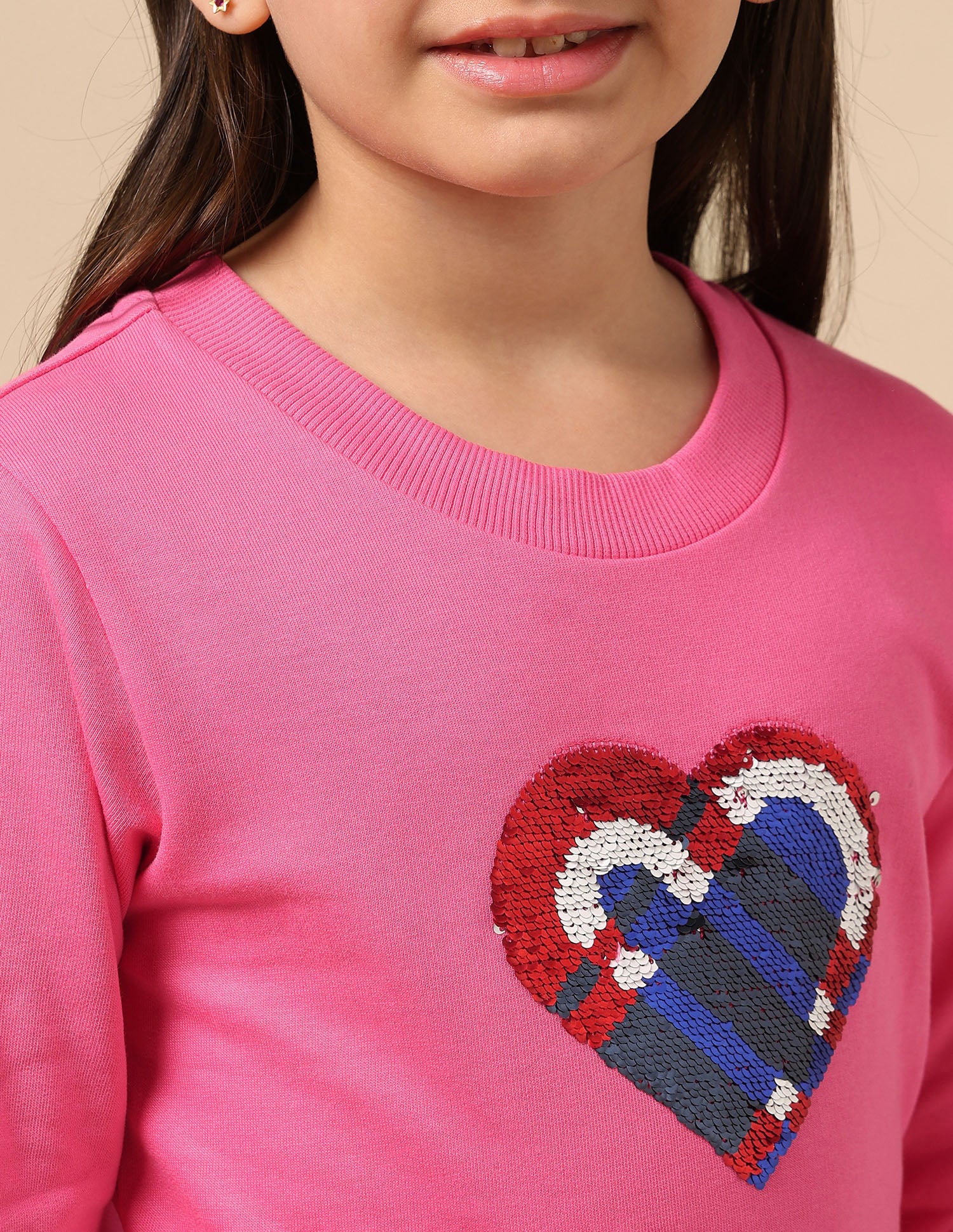 Girls Heart Flip Sequin Sweatshirt Pink - U.S. POLO ASSN. | Large