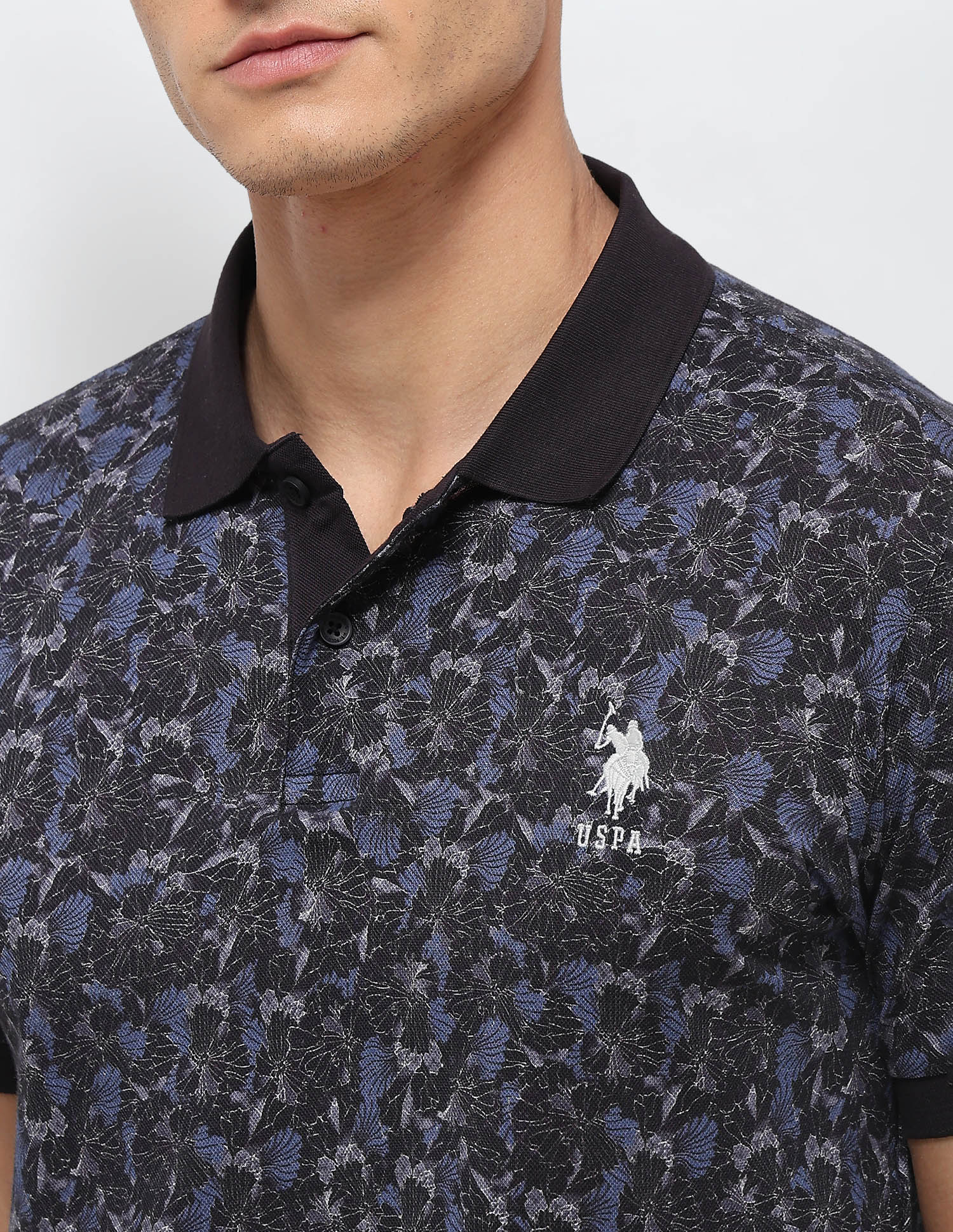 Floral Printed Slim Fit Polo Shirt Navy - U.S. POLO ASSN. | Large