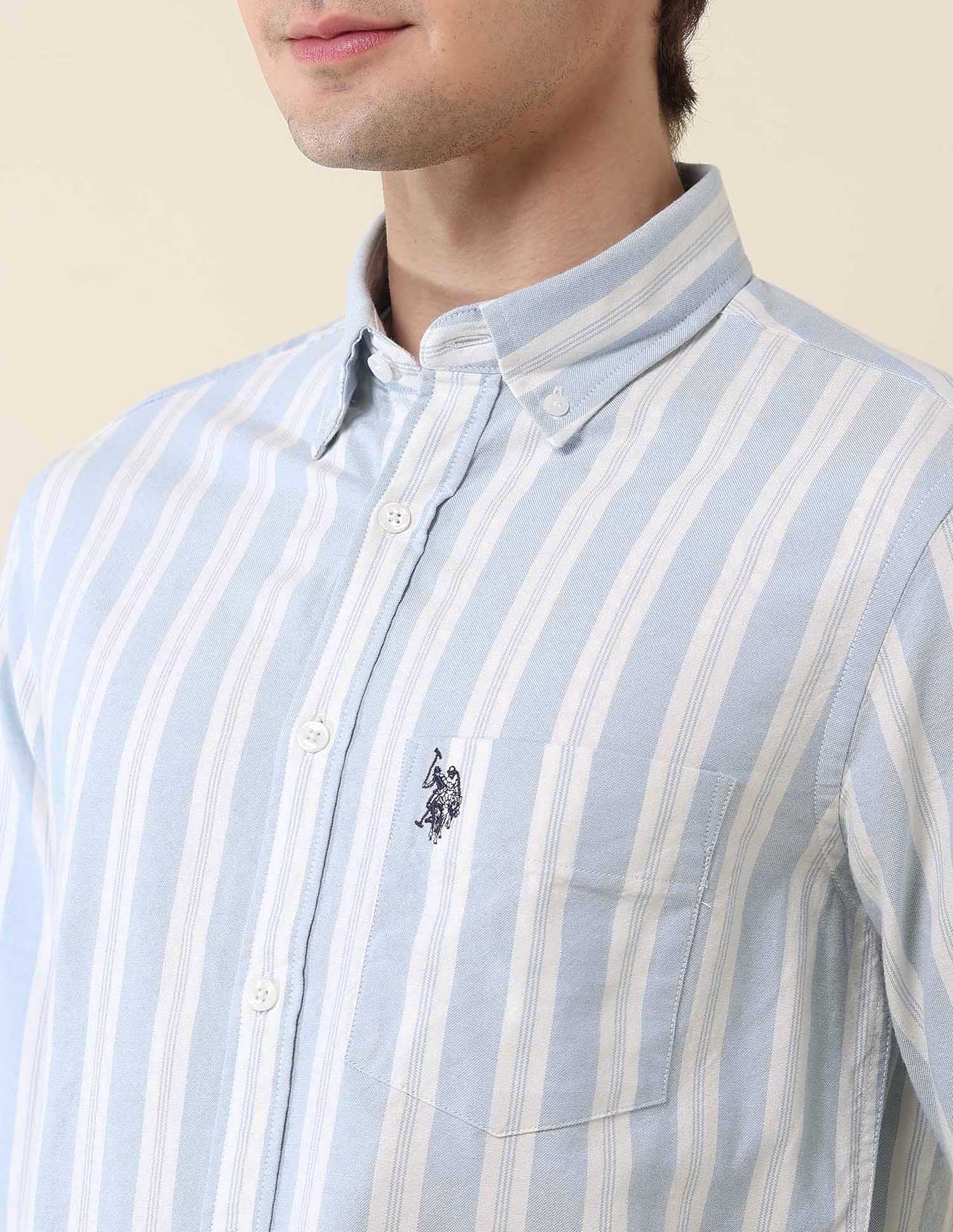 Vertical Striped Oxford Shirt Light Blue - U.S. Polo Assn. India | Large
