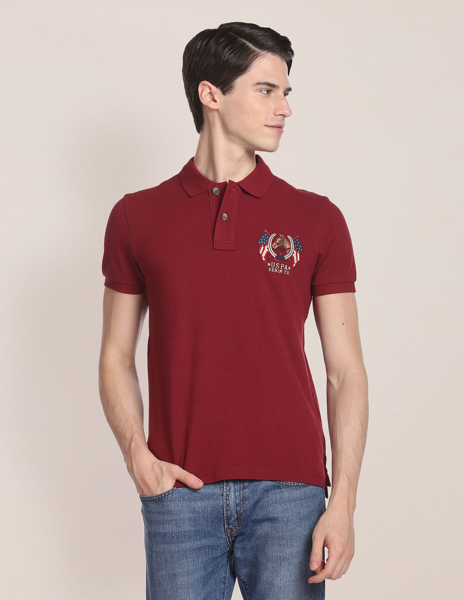 Cotton Solid Polo Shirt Maroon - U.S. Polo Assn. India | Large
