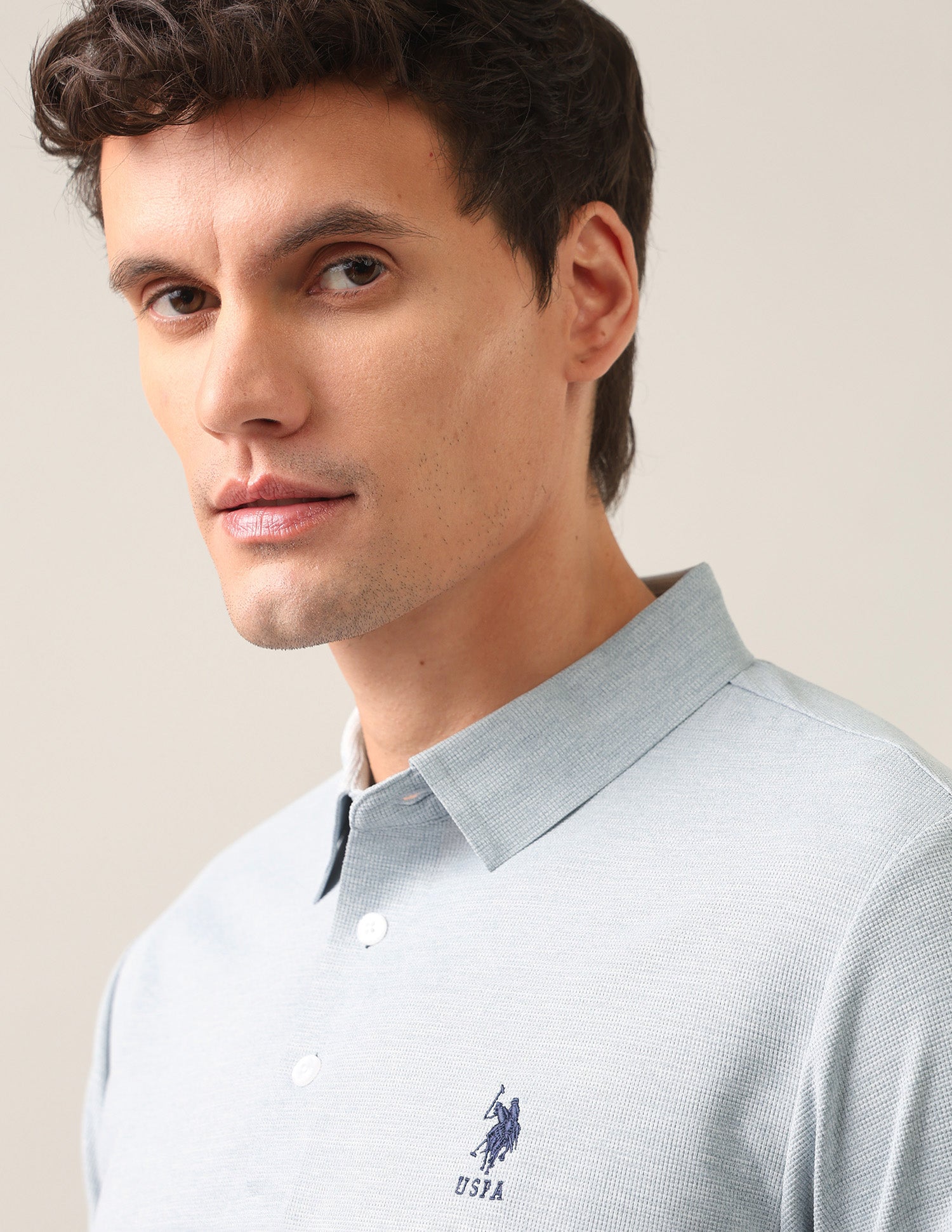 Solid Slim Fit Polo Shirt Light Blue - U.S. Polo Assn. India | Large