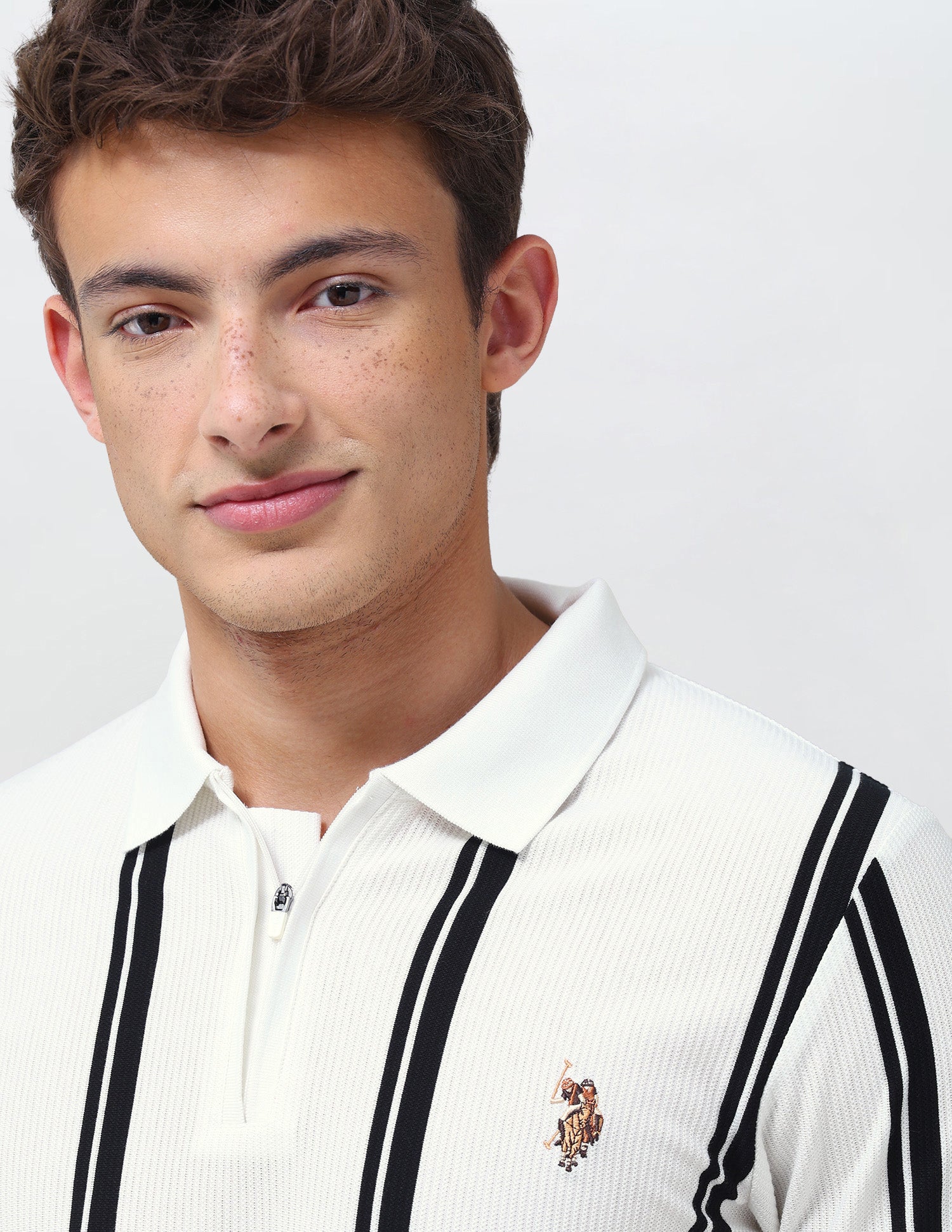 Vertical Striped Slim Fit Polo Shirt Ivory - U.S. Polo Assn. India | Large