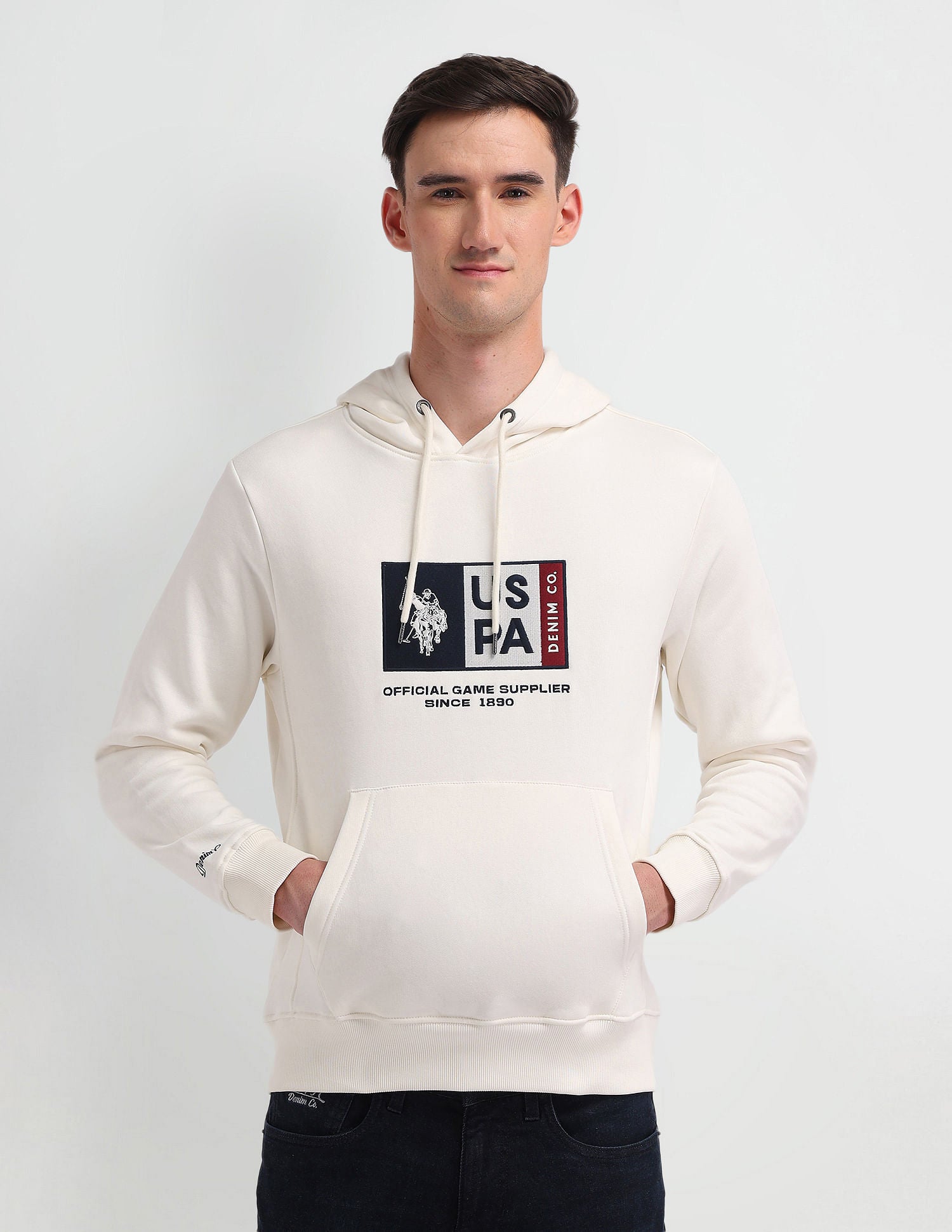 Hooded Brand Appliqued Sweatshirt Ivory - U.S. POLO ASSN. | Large