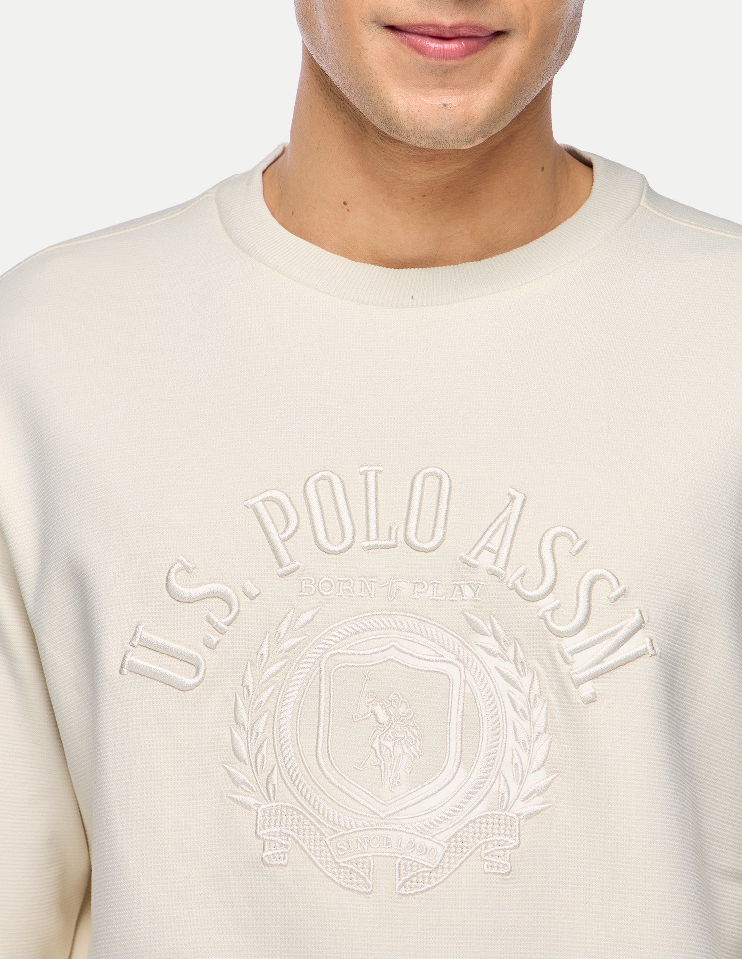 Brand Embroidered Slim Fit Sweatshirt Off White - U.S. Polo Assn. India | Large