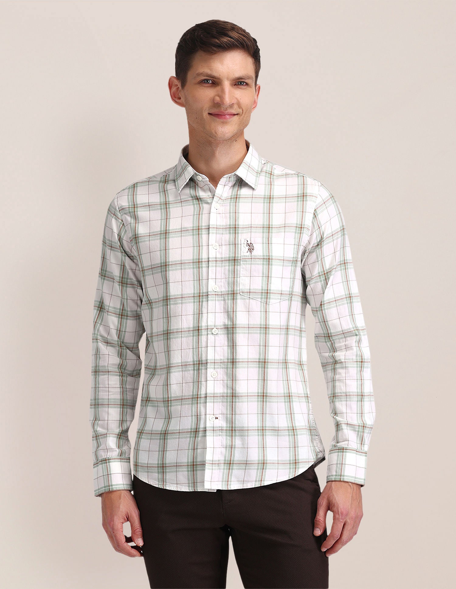 Tartan Check Pure Cotton Shirt Ivory - U.S. Polo Assn. India | Large