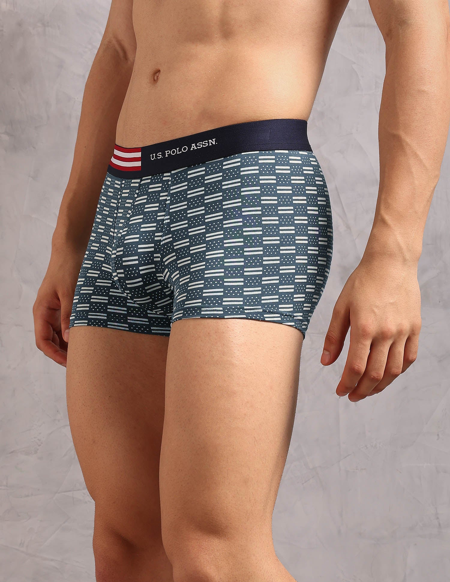 Printed Low Rise OET20 Trunks - Pack Of 3 Orion Blue, Uspa black and Asphalight - U.S. Polo Assn. India | Large