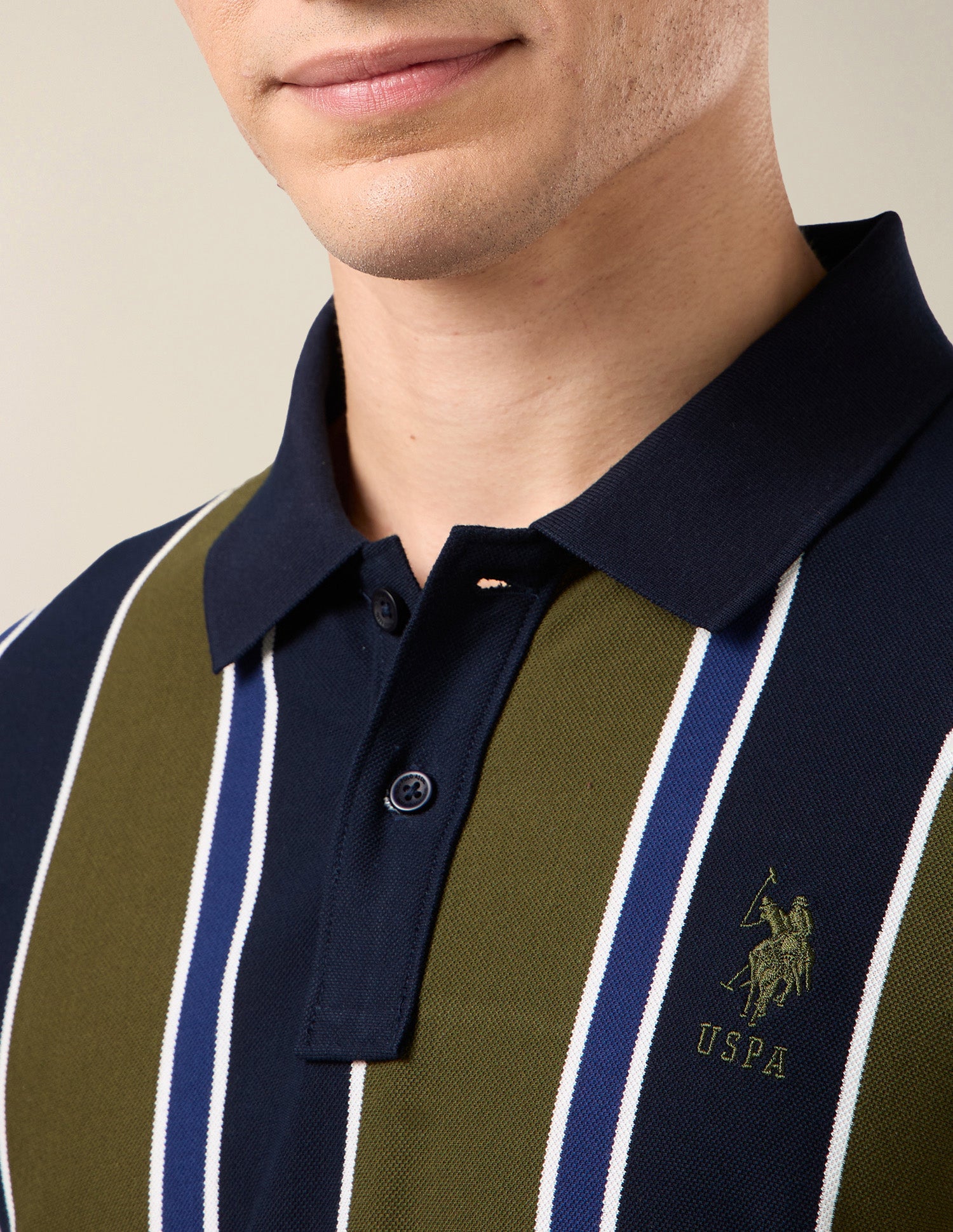 Vertical Striped Slim Fit Polo Shirt Olive - U.S. Polo Assn. India | Large