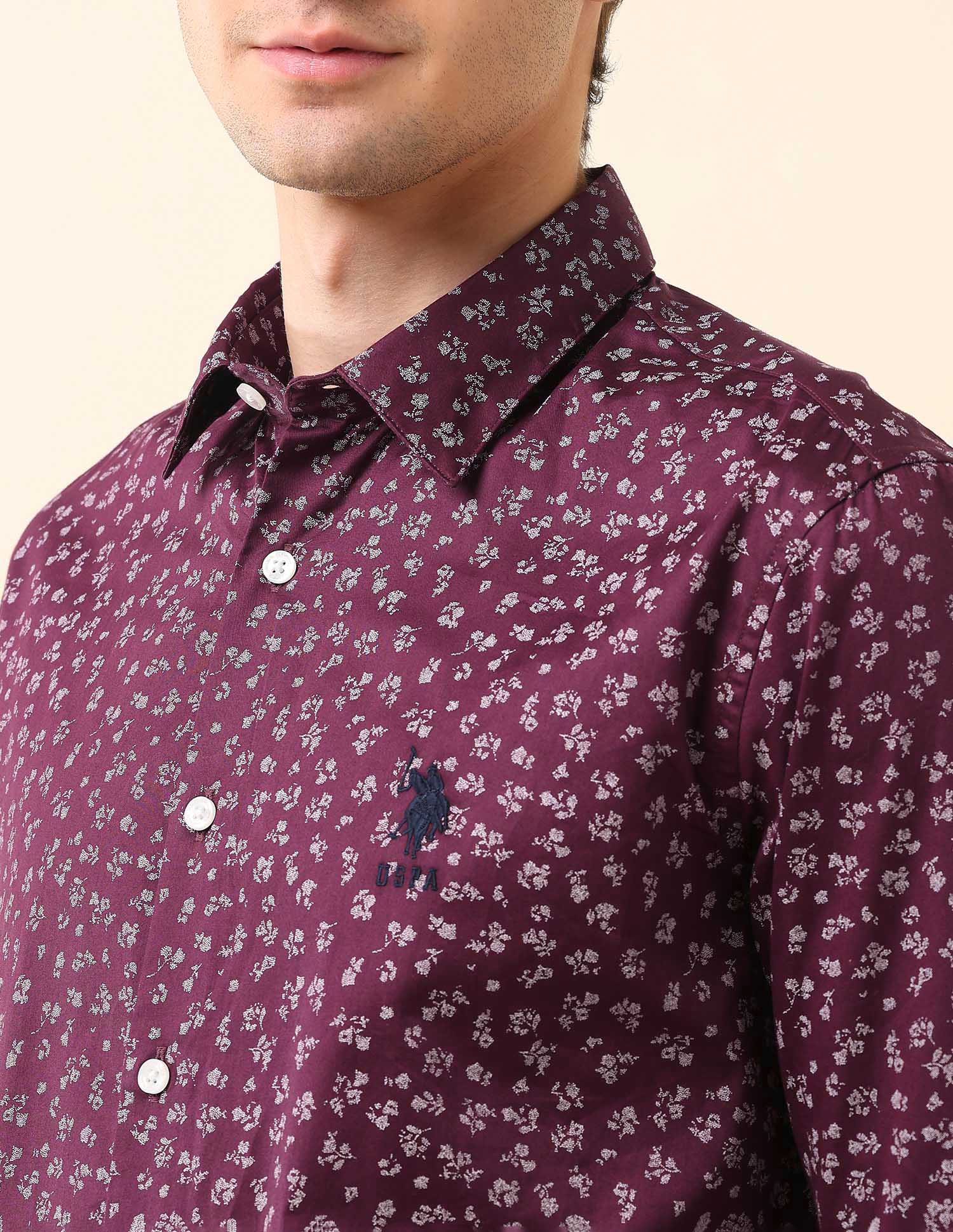 Floral Printed Pure Cotton Shirt Maroon - U.S. POLO ASSN. | Large