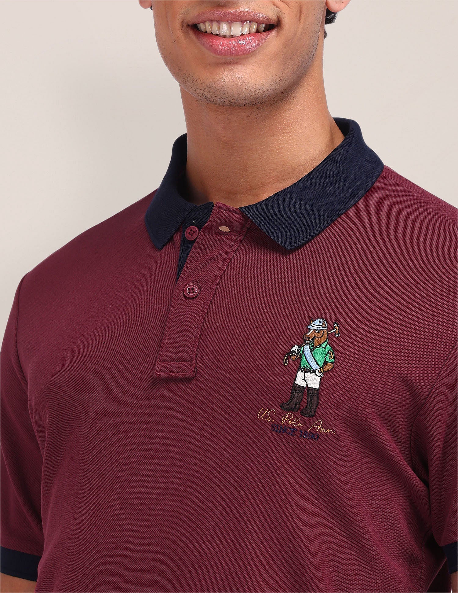 Slim Fit Solid Polo Shirt Maroon - U.S. Polo Assn. India | Large