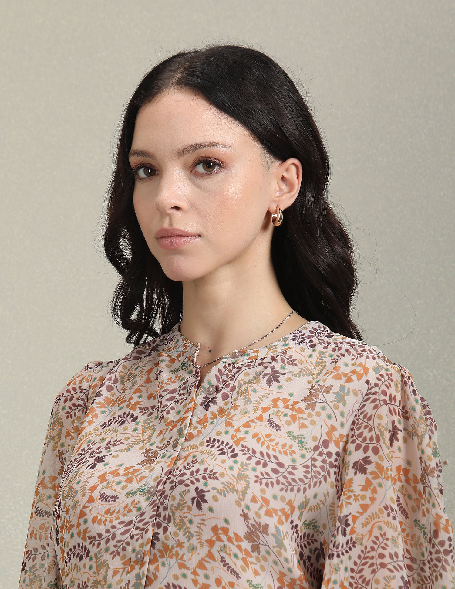 Mandarin Collar Floral Shirt Beige - U.S. Polo Assn. India | Large