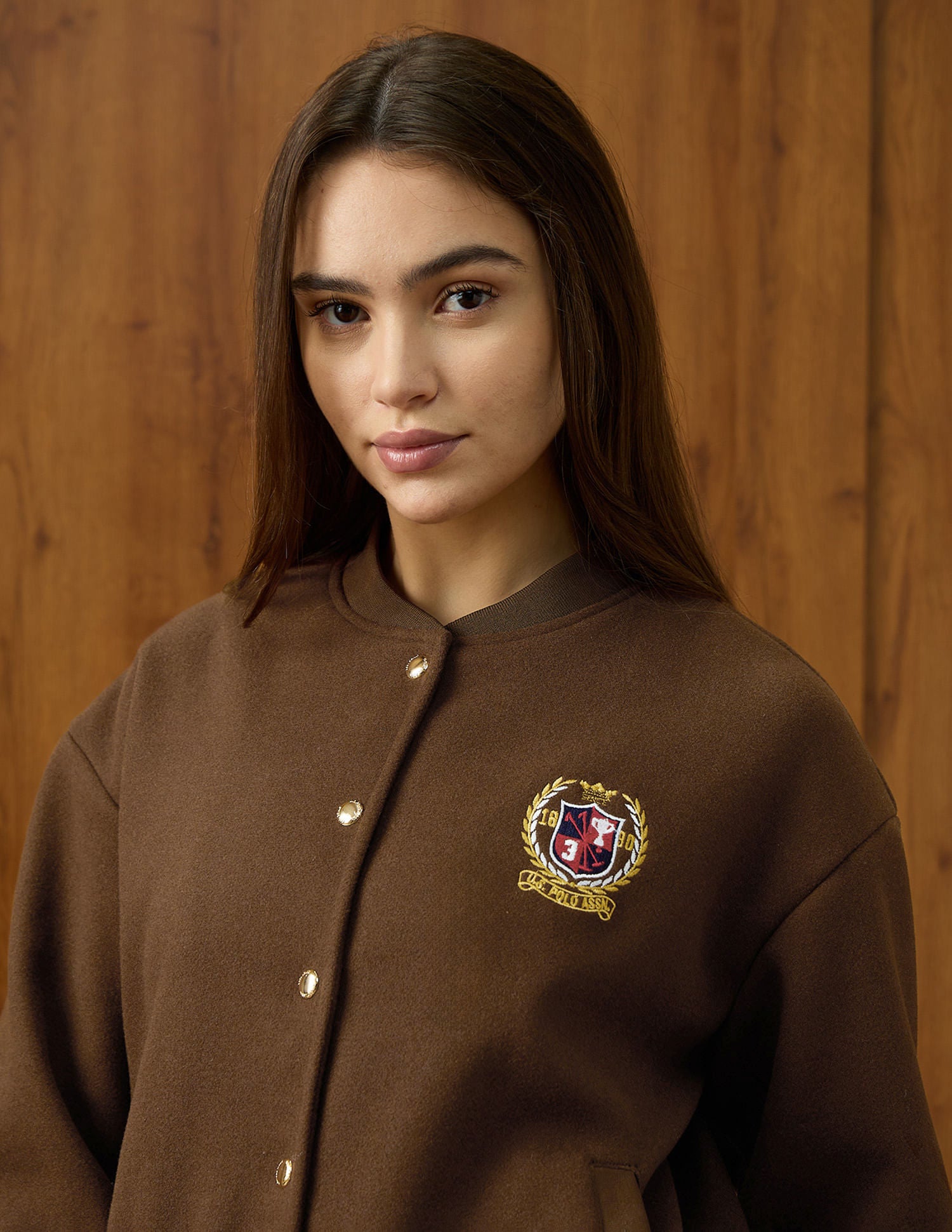 Solid Regular Fit Varsity Jacket Brown - U.S. Polo Assn. India | Large