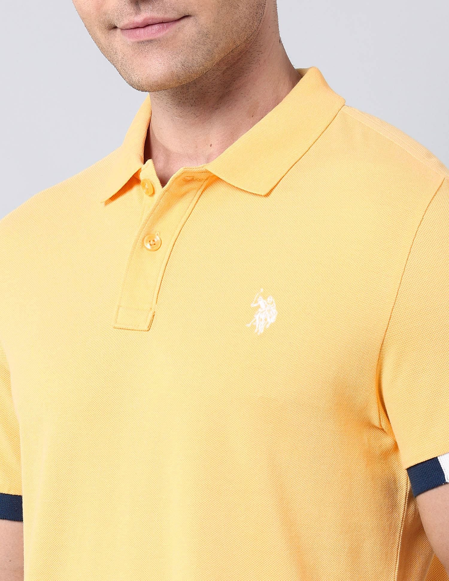 Muscle Fit Solid Polo Shirt Yellow - U.S. Polo Assn. India | Large
