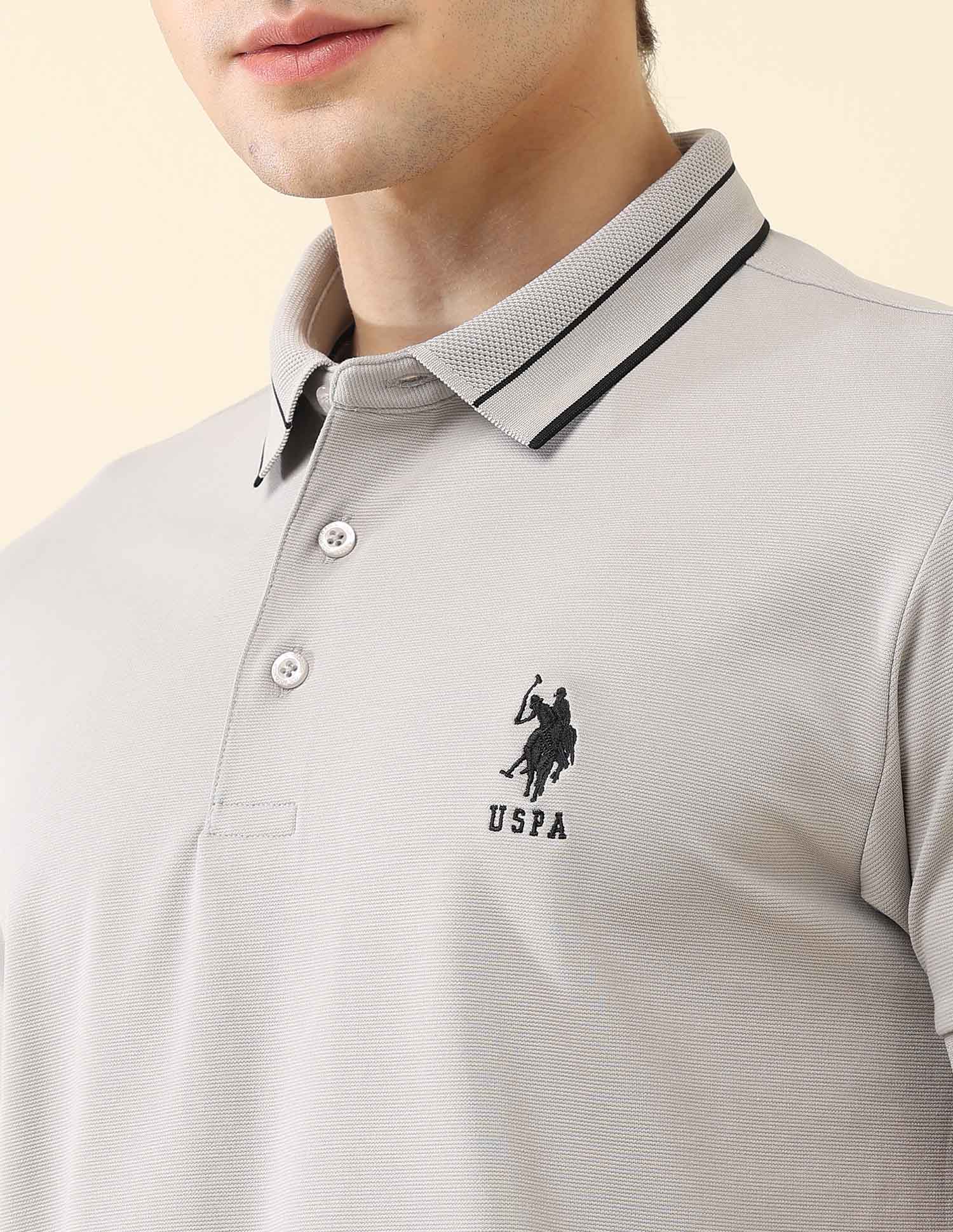 Solid Slim Fit Modern Monochrome Polo Shirt Grey - U.S. Polo Assn. India | Large