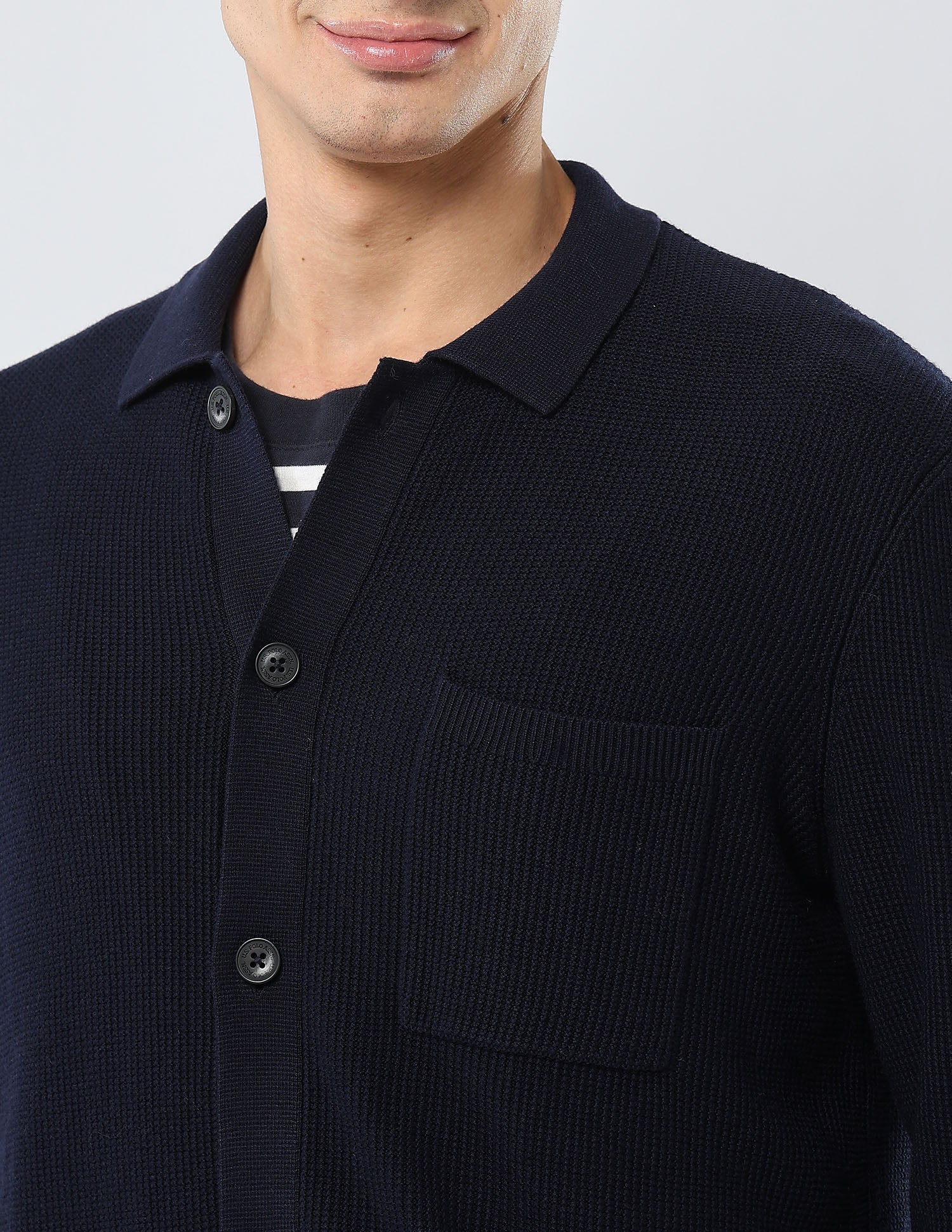 Patterned Knit Polo Neck Sweater Navy - U.S. POLO ASSN. | Large