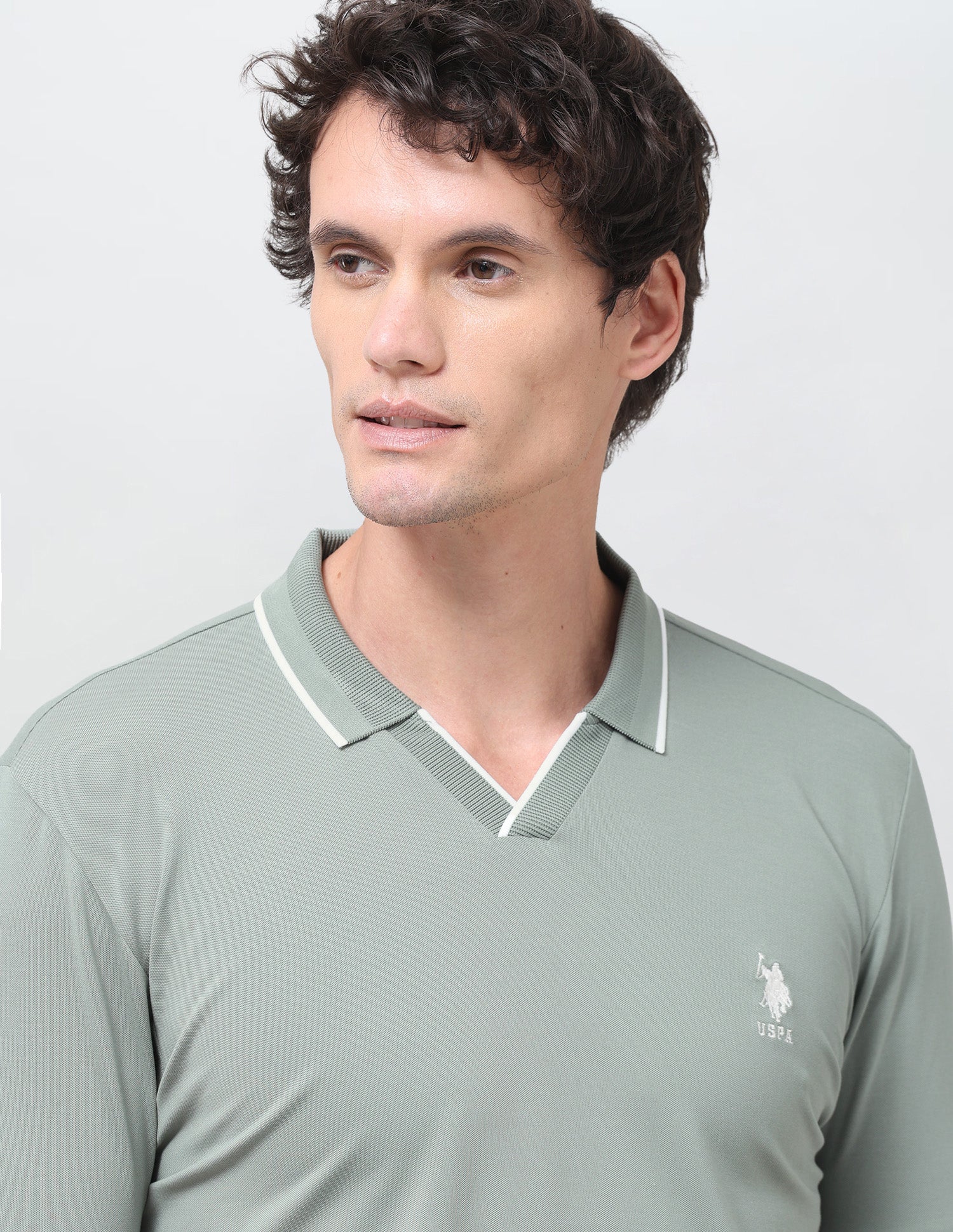 Solid Slim Fit Polo Shirt Light Green - U.S. Polo Assn. India | Large