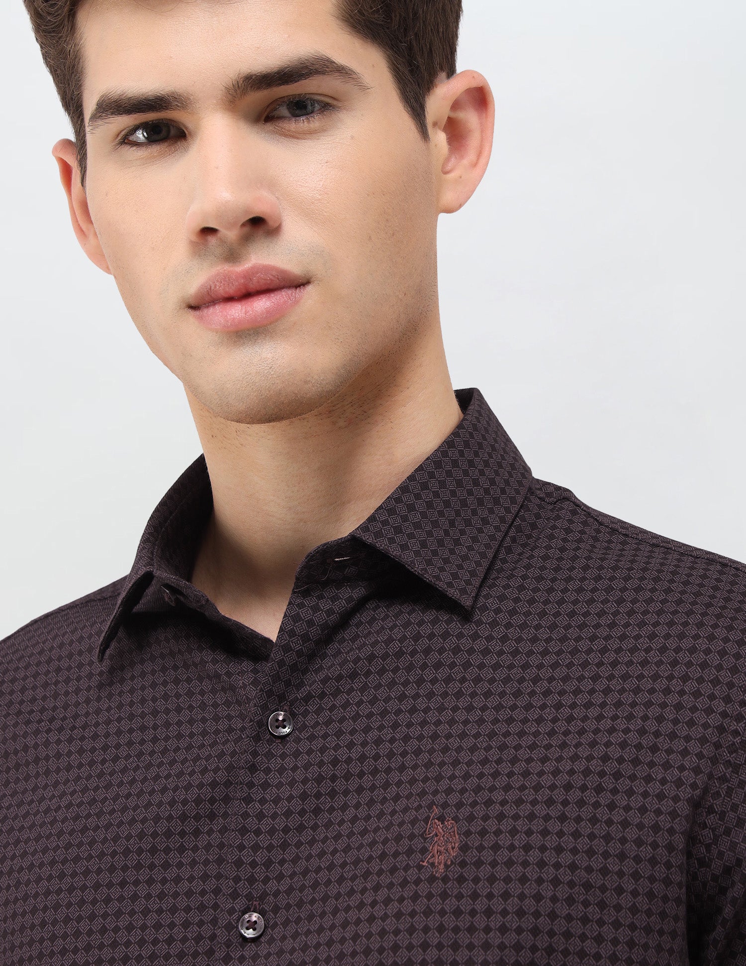 Geometric Printed Dobby Shirt Wine - U.S. Polo Assn. India | Large