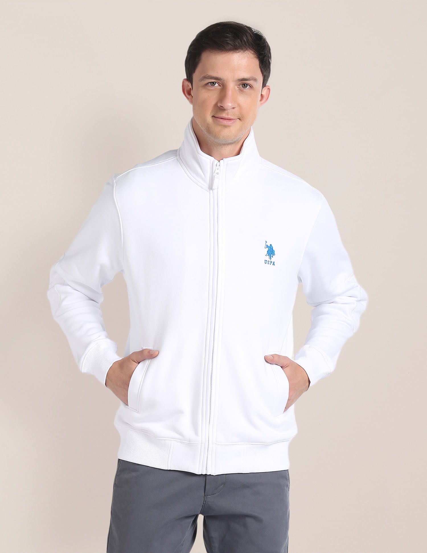 High Neck Solid Sweatshirt White - U.S. POLO ASSN. | Large