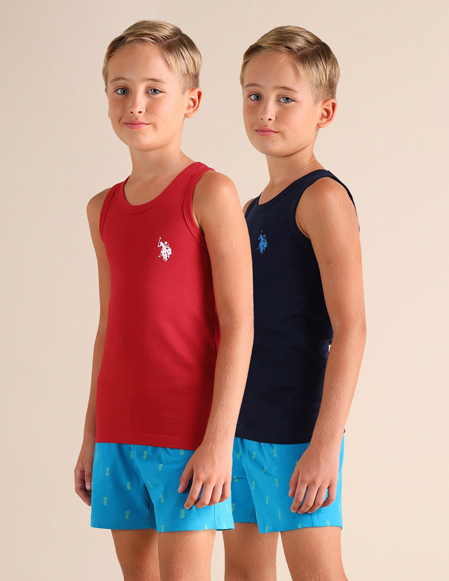 Sleeveless Solid EKV02 Cotton Vest - Pack Of 2 Red and Navy - U.S. POLO ASSN. | Large