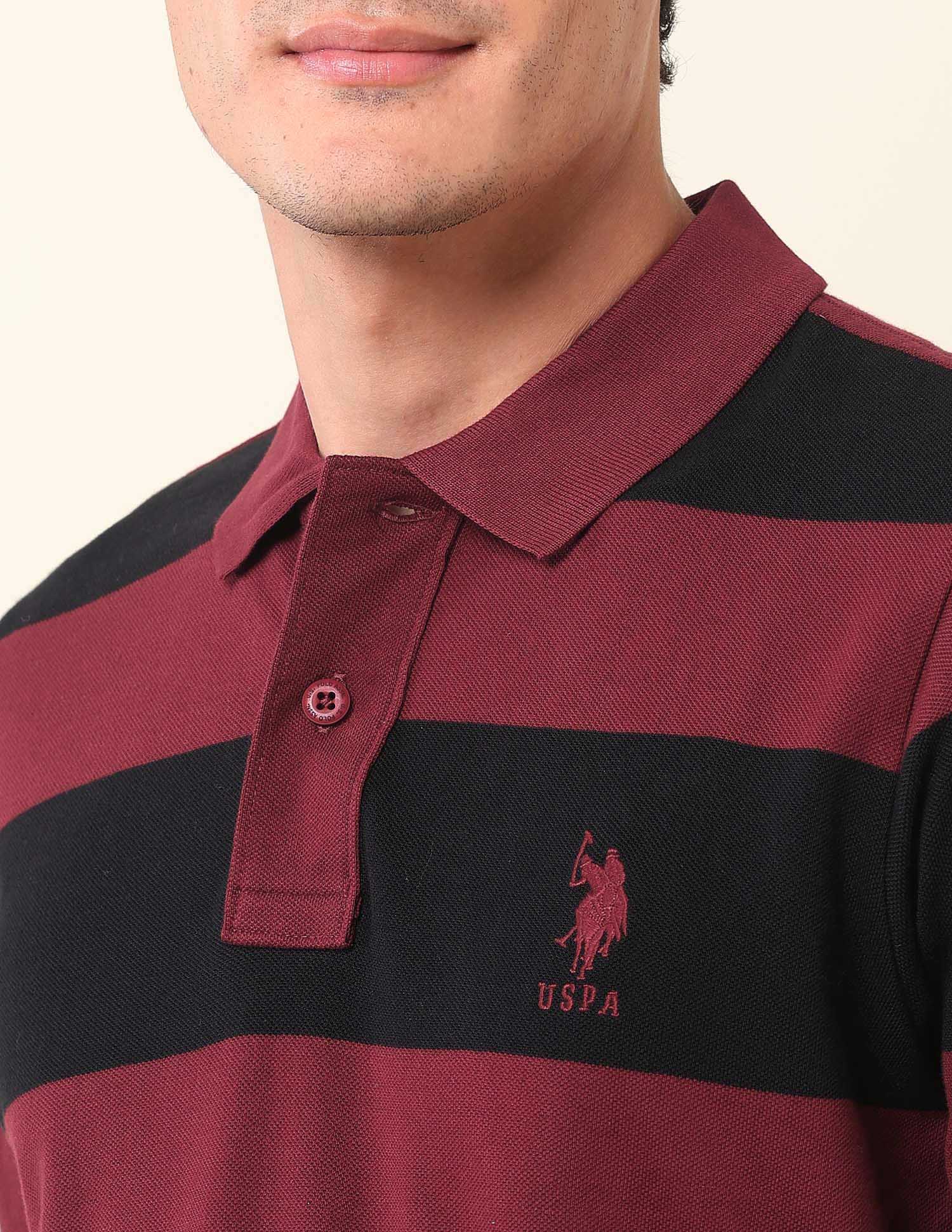 Horizontal Striped Classic Polo Shirt Wine - U.S. Polo Assn. India | Large