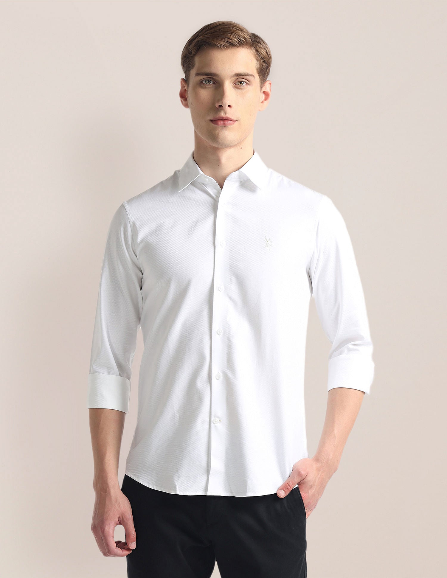 Geometric Dobby Shirt White - U.S. Polo Assn. India | Large