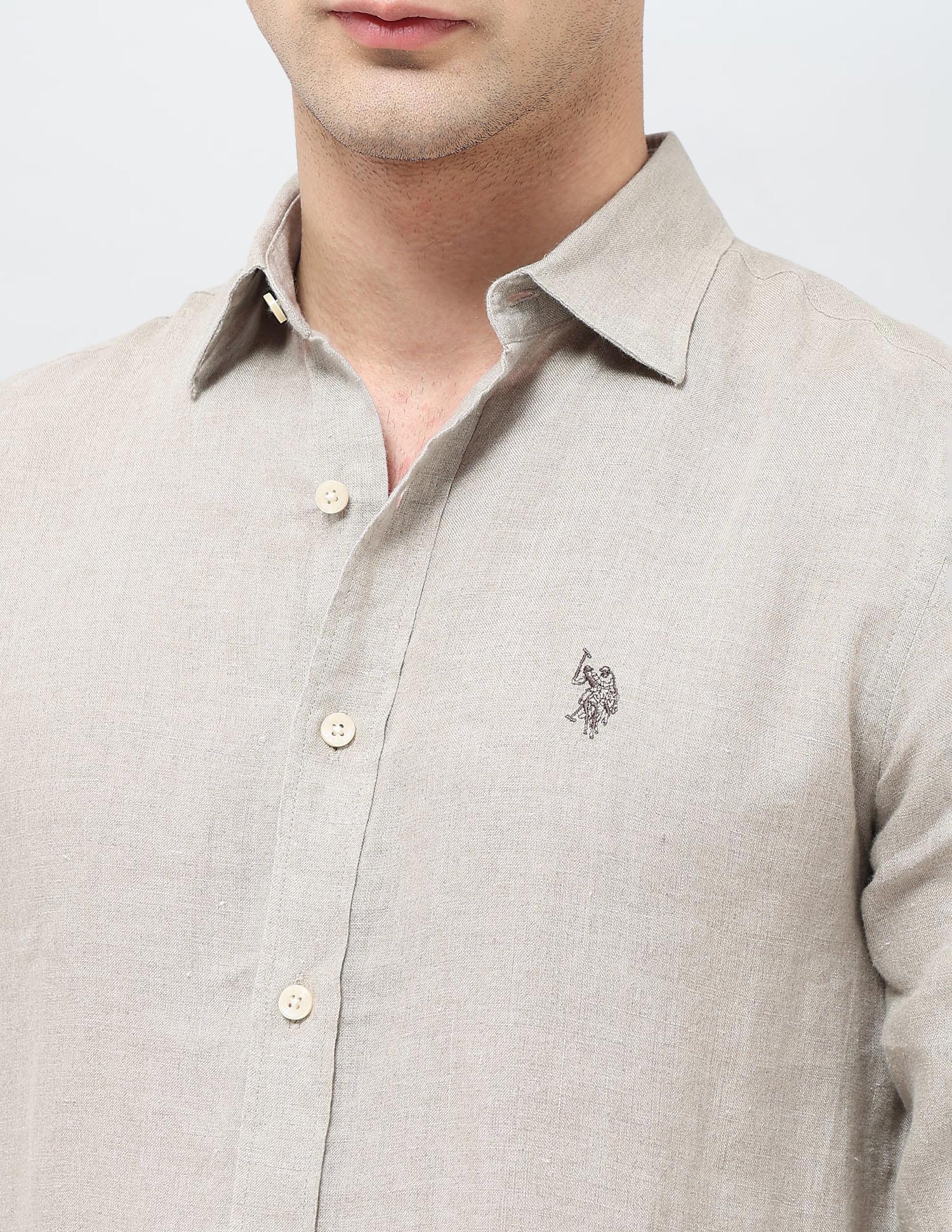 Solid Tailored Fit Shirt Natural - U.S. POLO ASSN. | Large