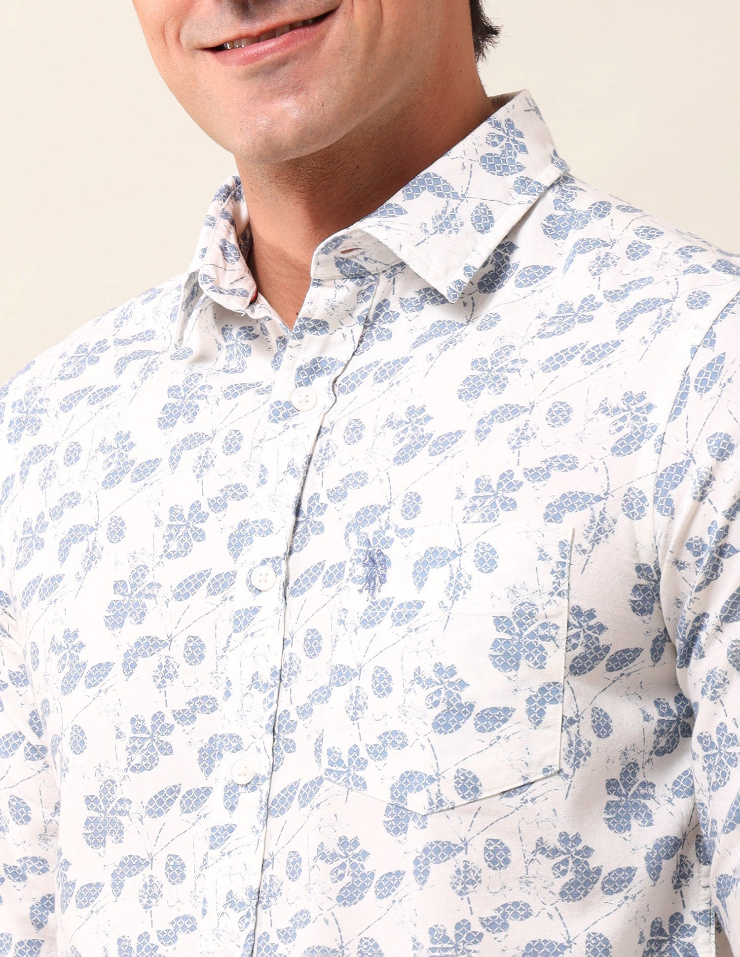 Tailored Fit Floral Printed Shirt Cream - U.S. Polo Assn. India | Large
