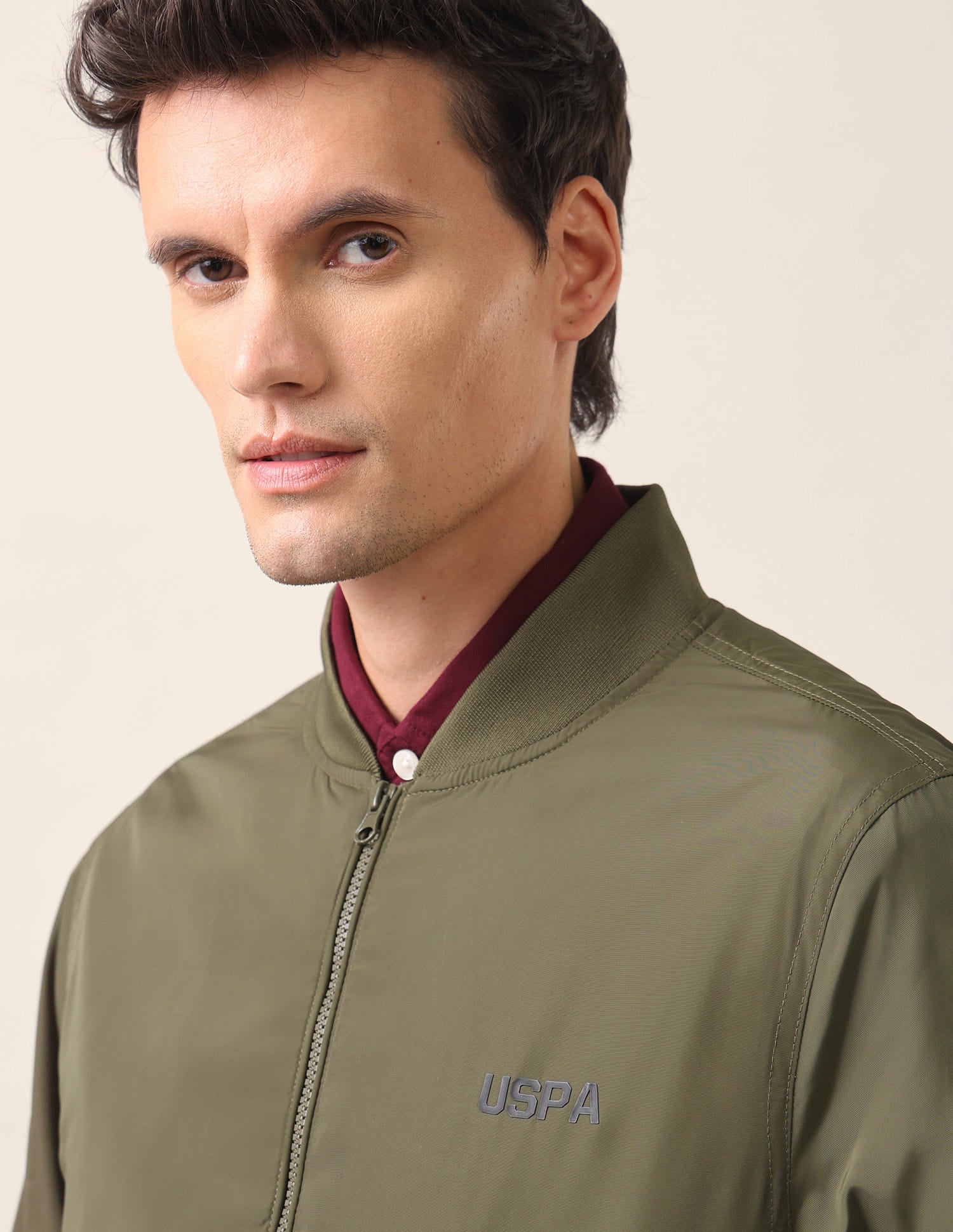 Solid Polyester Bomber Jacket Olive - U.S. Polo Assn. India | Large