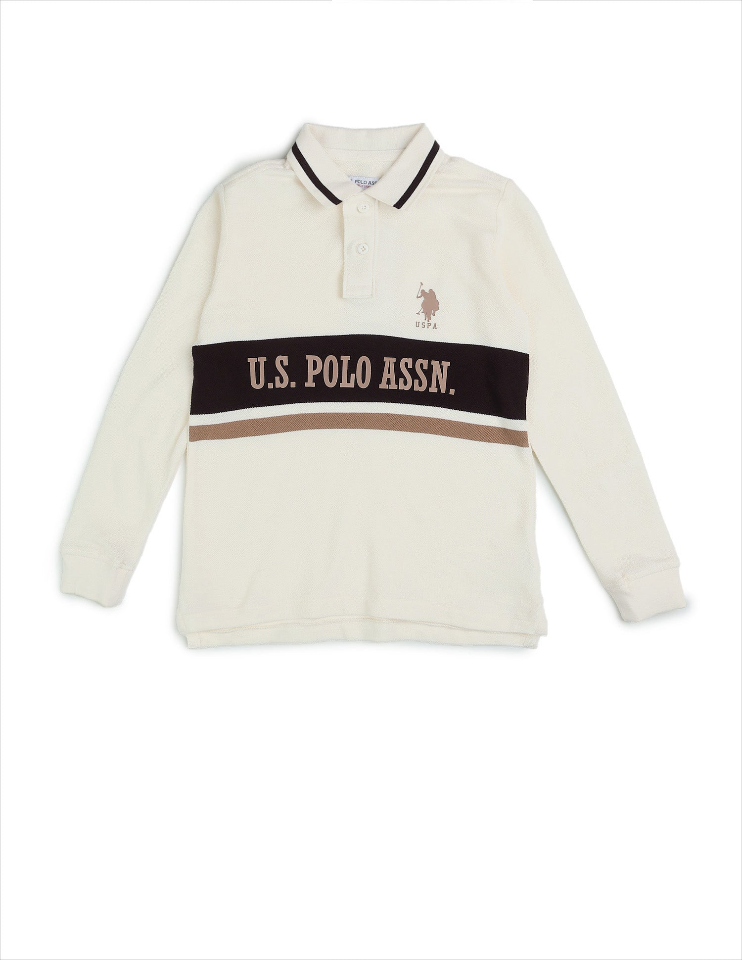 Boys Brand Printed Regular Fit Polo Shirt Off White - U.S. POLO ASSN. | Large