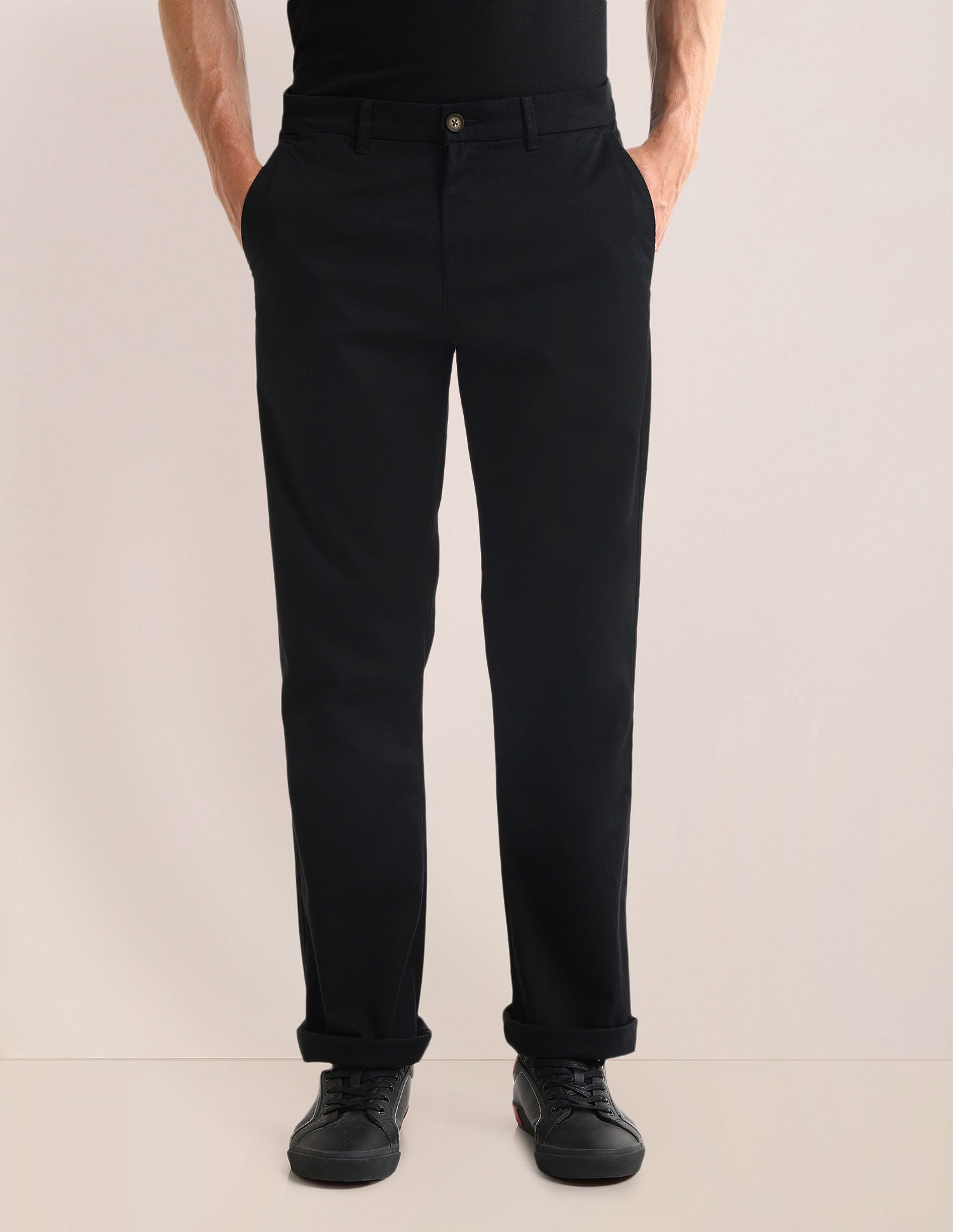 Riley Straight Fit Solid Trousers Black - U.S. POLO ASSN. | Large