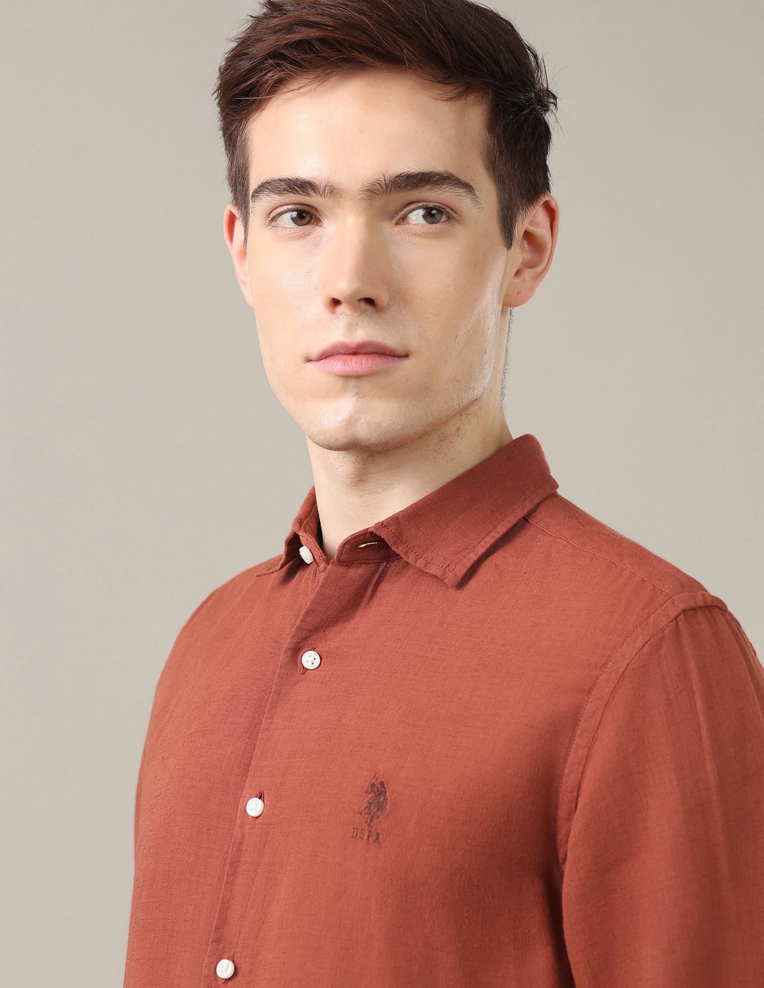 Solid Regular Fit Shirt Brown - U.S. Polo Assn. India | Large