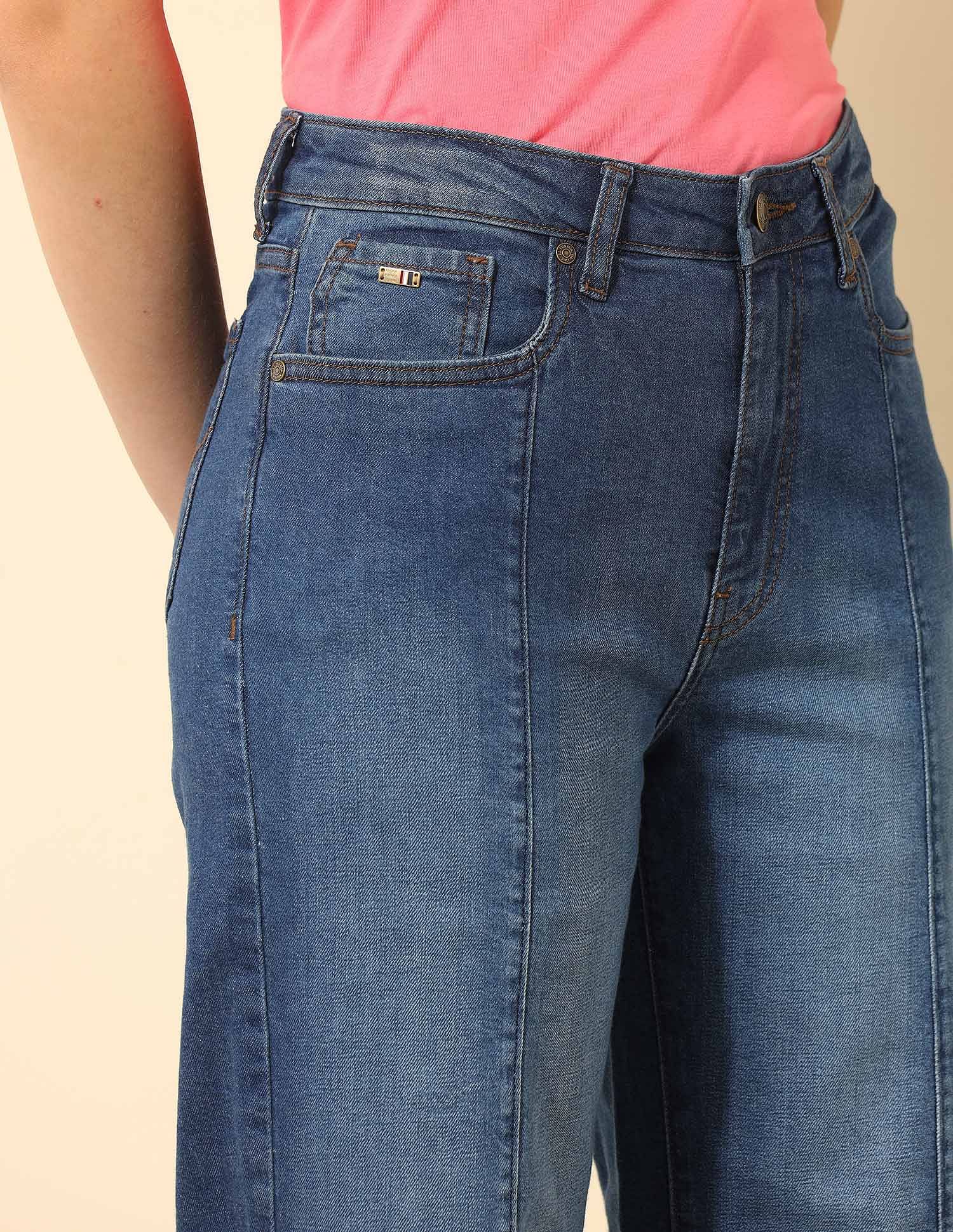 High Rise Wide Leg Fit Pintuck Jeans Blue - U.S. Polo Assn. India | Large