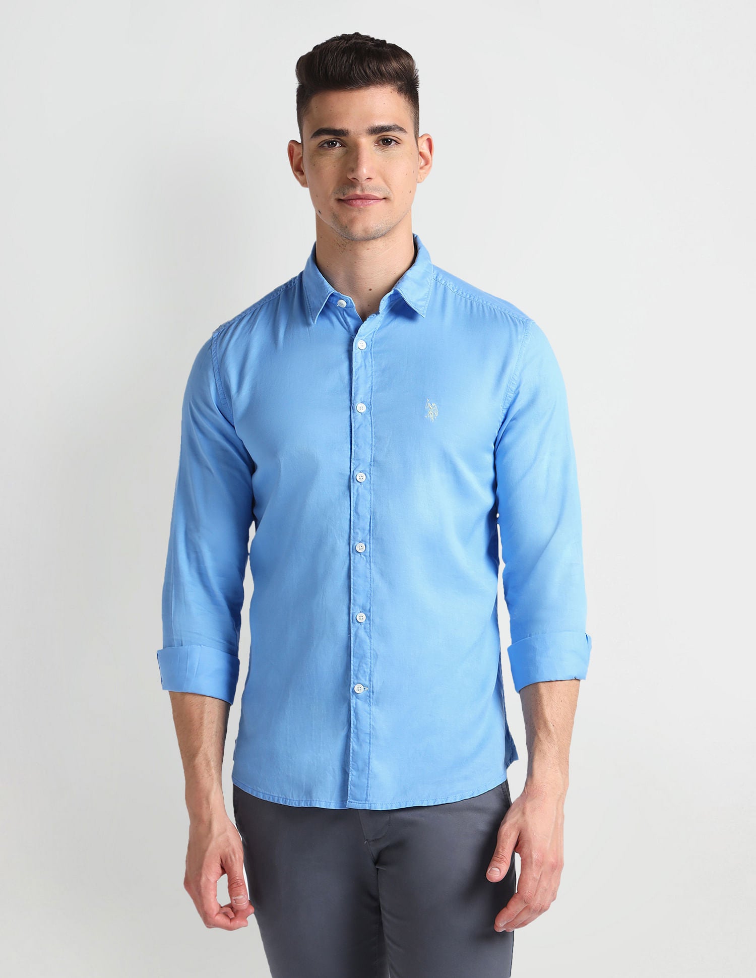 Slim Fit Solid Twill Shirt Light Blue - U.S. POLO ASSN. | Large