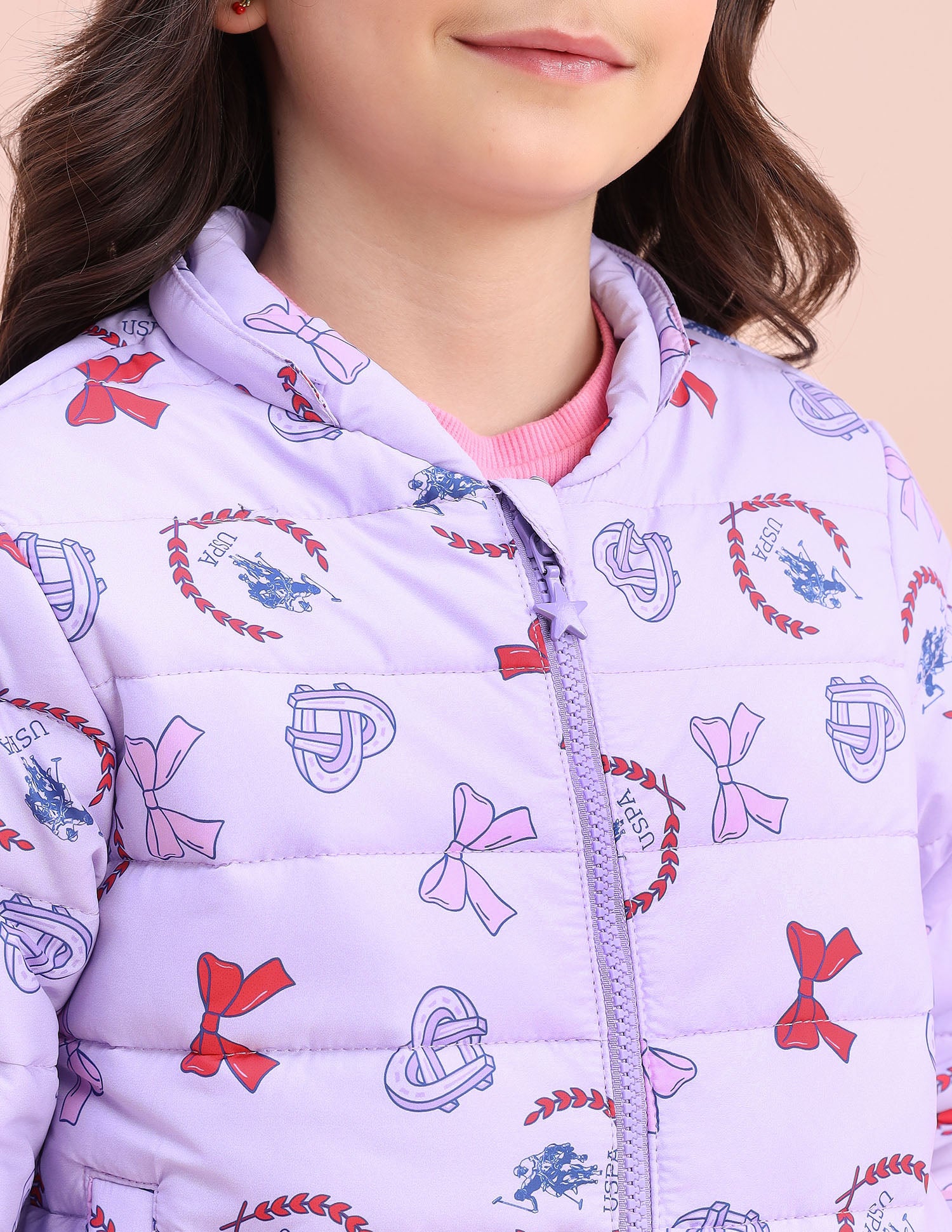 Graphic Printed Puffer Jacket Lilac - U.S. POLO ASSN. | Large