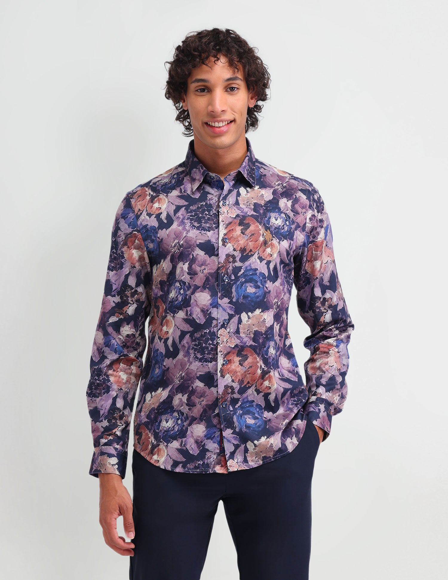 Floral Pattern Satin Shirt Purple - U.S. Polo Assn. India | Large