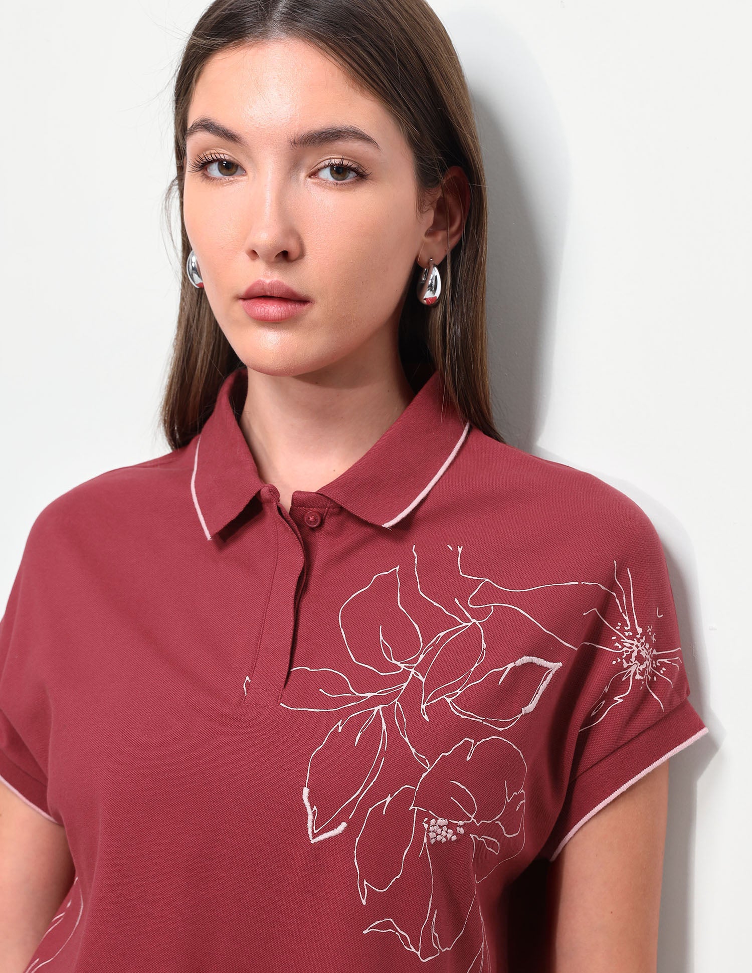Floral Printed Boxy Fit Polo Shirt Maroon - U.S. Polo Assn. India | Large